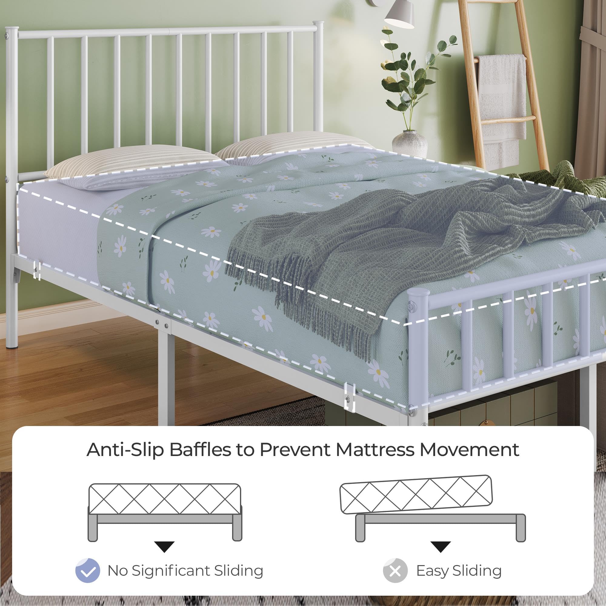Yaheetech Twin Bed Frame Metal Platform Bed Frame Mattress Foundation with Spindle Headboard & Footboard/No Box Spring Needed/14 Inch Underbed Storage/Firm Support & Easy Set up Structure, Black