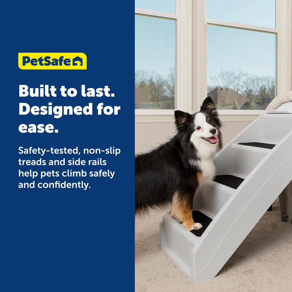 PetSafe CozyUp Folding Dog Stairs, Portable Indoor/Outdoor Pet Steps for Bed, Couch & Car, Grey, 20 Inch