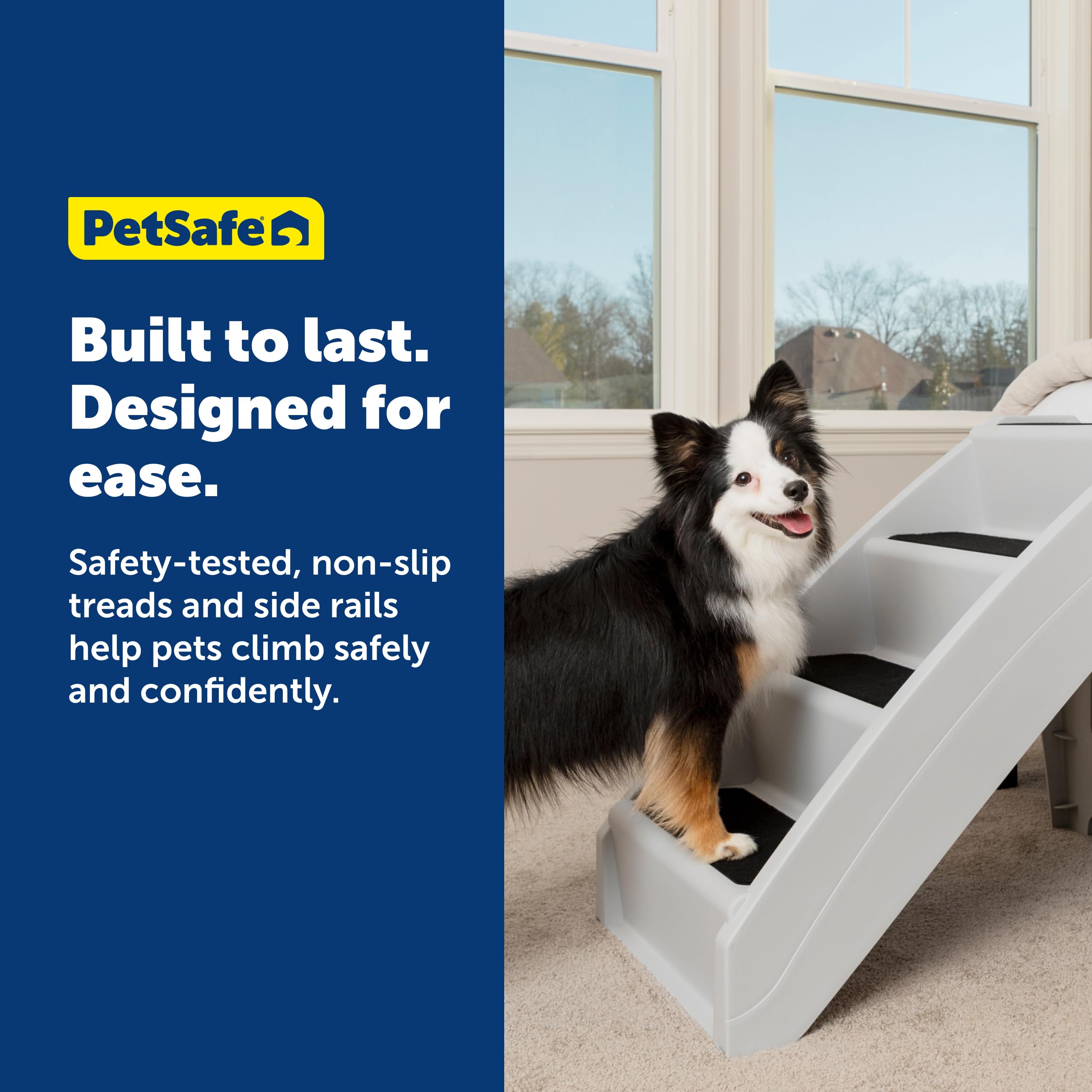 PetSafe CozyUp Folding Dog Stairs, Portable Indoor/Outdoor Pet Steps for Bed, Couch & Car, Grey, 20 Inch
