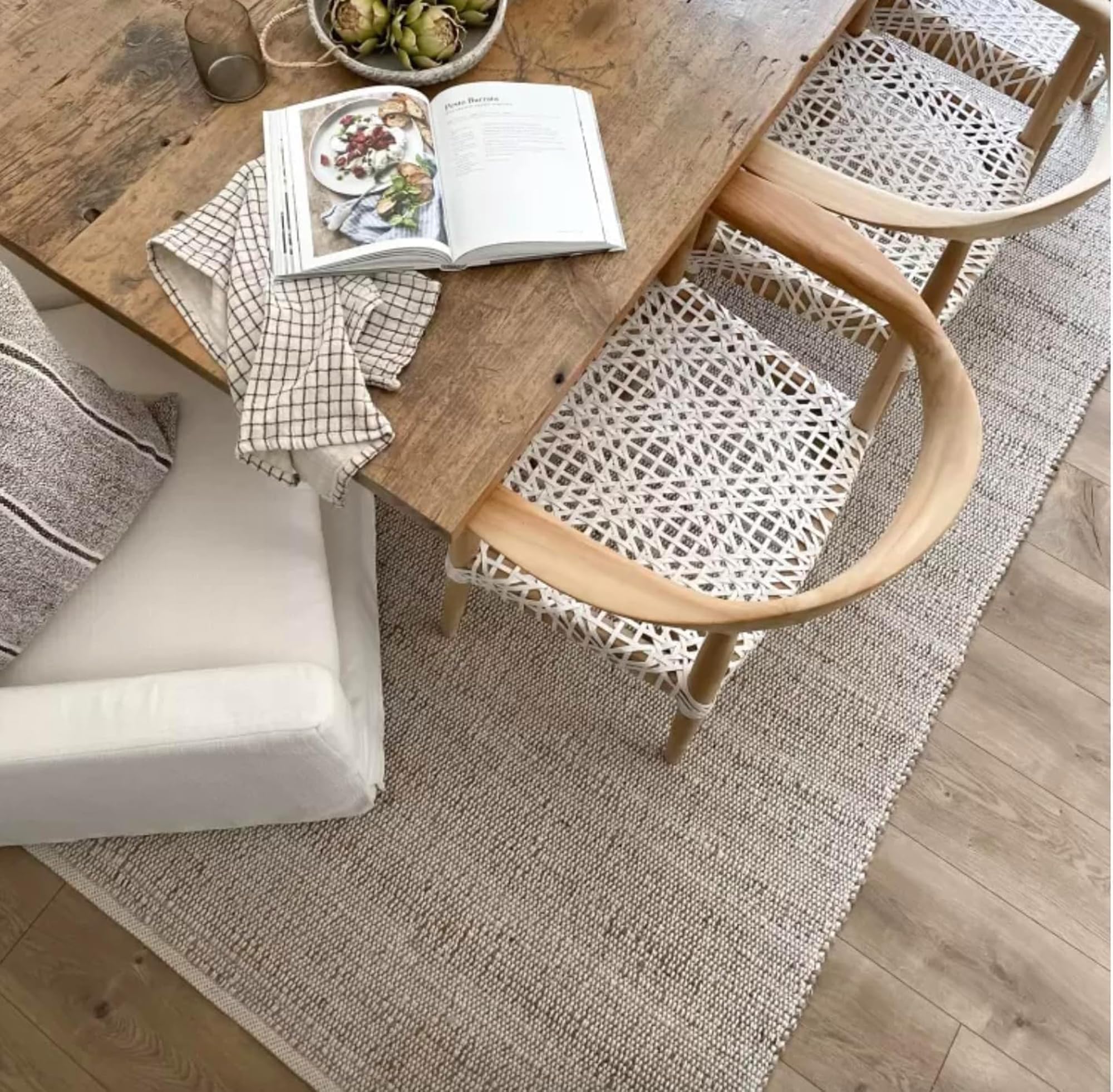 FRELISH DECOR Handwoven Jute Cotton Area Rug- Natural Yarn- Contemporary Farmhouse Decor- Rustic Nautical Rugs for Bedroom Living Room/Entryway Doormat (2'x3')