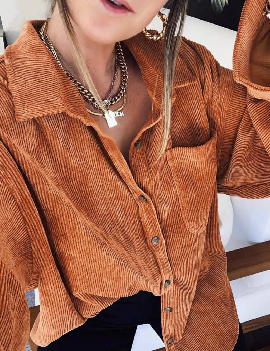 Saslax Women's Corduroy Shirt Shacket Jacket
