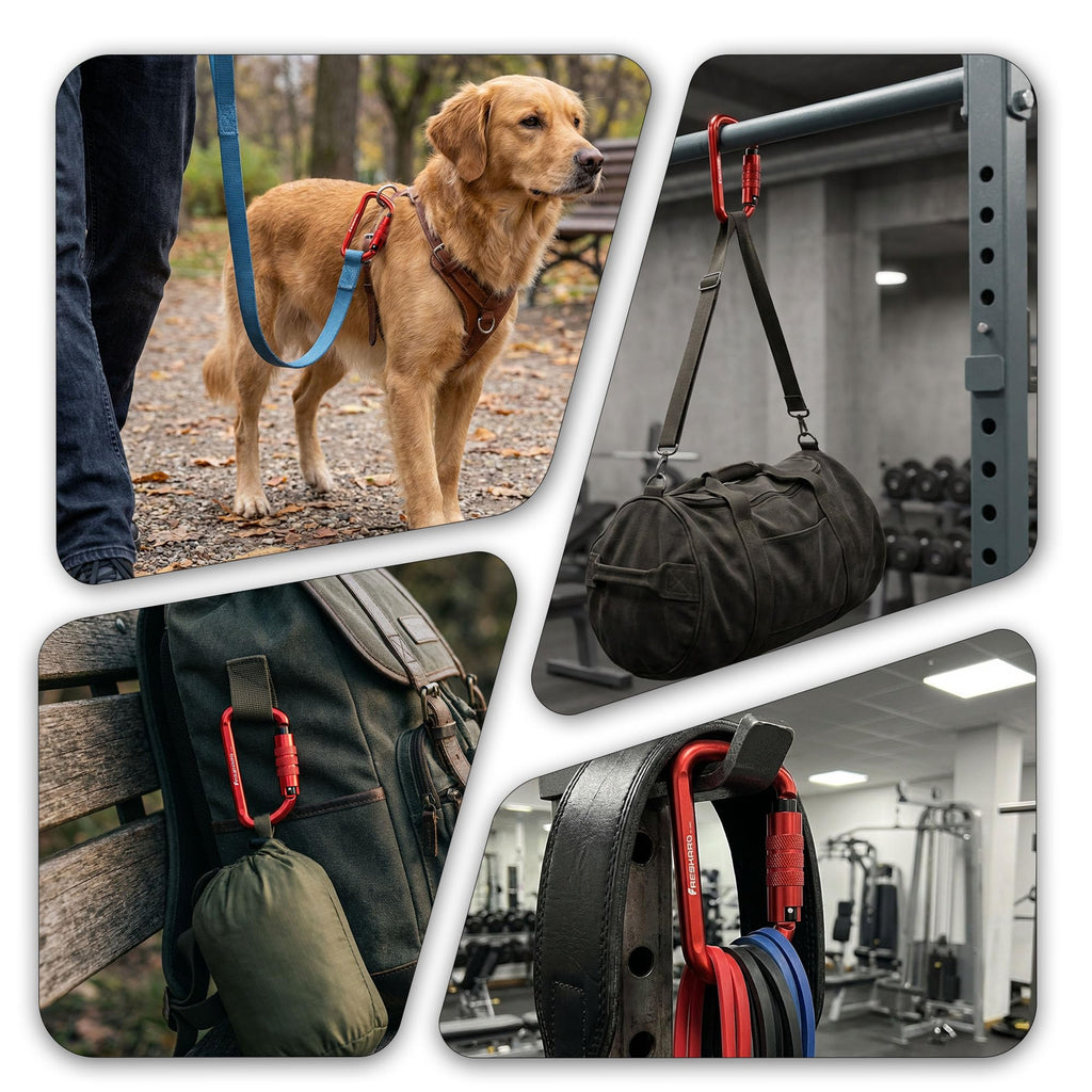 FresKaro 3inch 12kN-2698lbs Auto Locking Carabiner Clips, Solid D Shape, Heavy Duty 7075 Aluminum, Lightweight 1.09oz, Rust Proof, for Hammock, Hiking, Dog Leash, Keychain etc., Multi-Colors