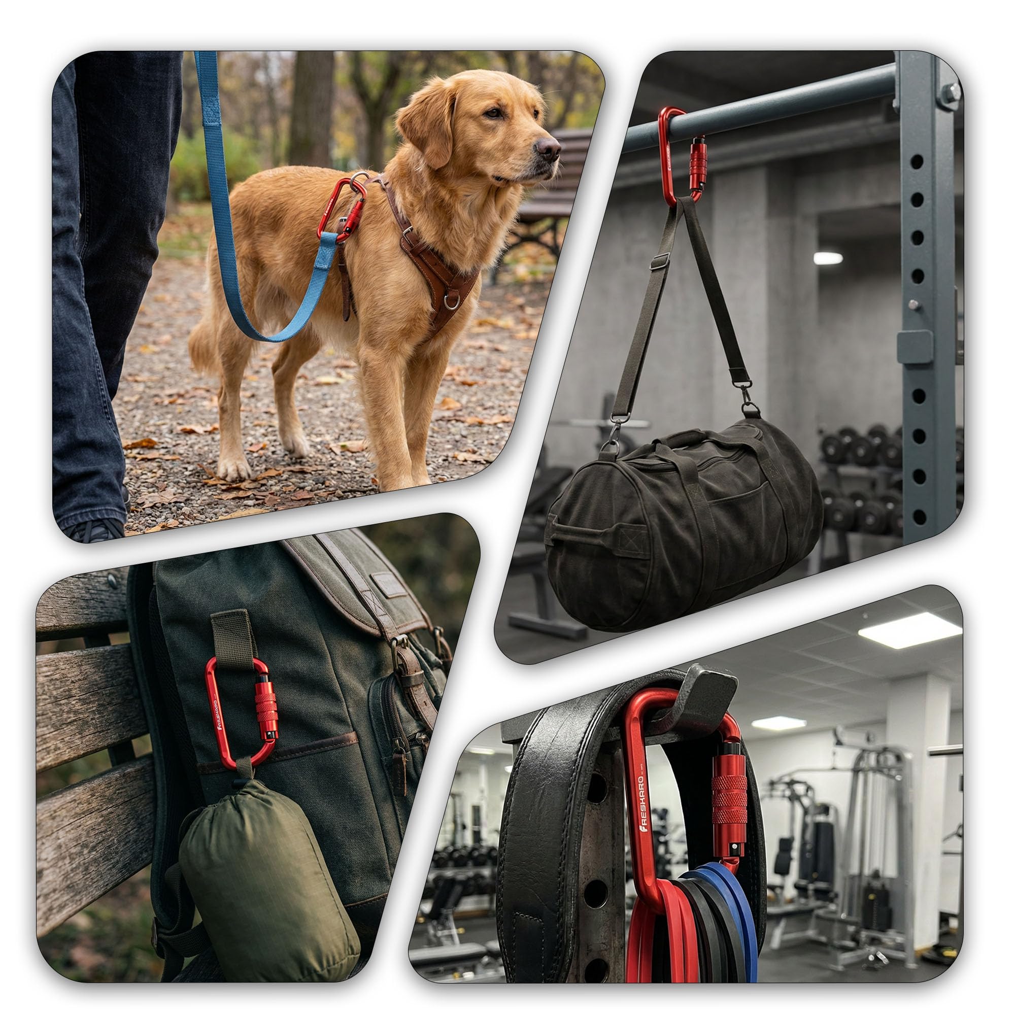 FresKaro 3inch 12kN-2698lbs Auto Locking Carabiner Clips, Solid D Shape, Heavy Duty 7075 Aluminum, Lightweight 1.09oz, Rust Proof, for Hammock, Hiking, Dog Leash, Keychain etc., Multi-Colors