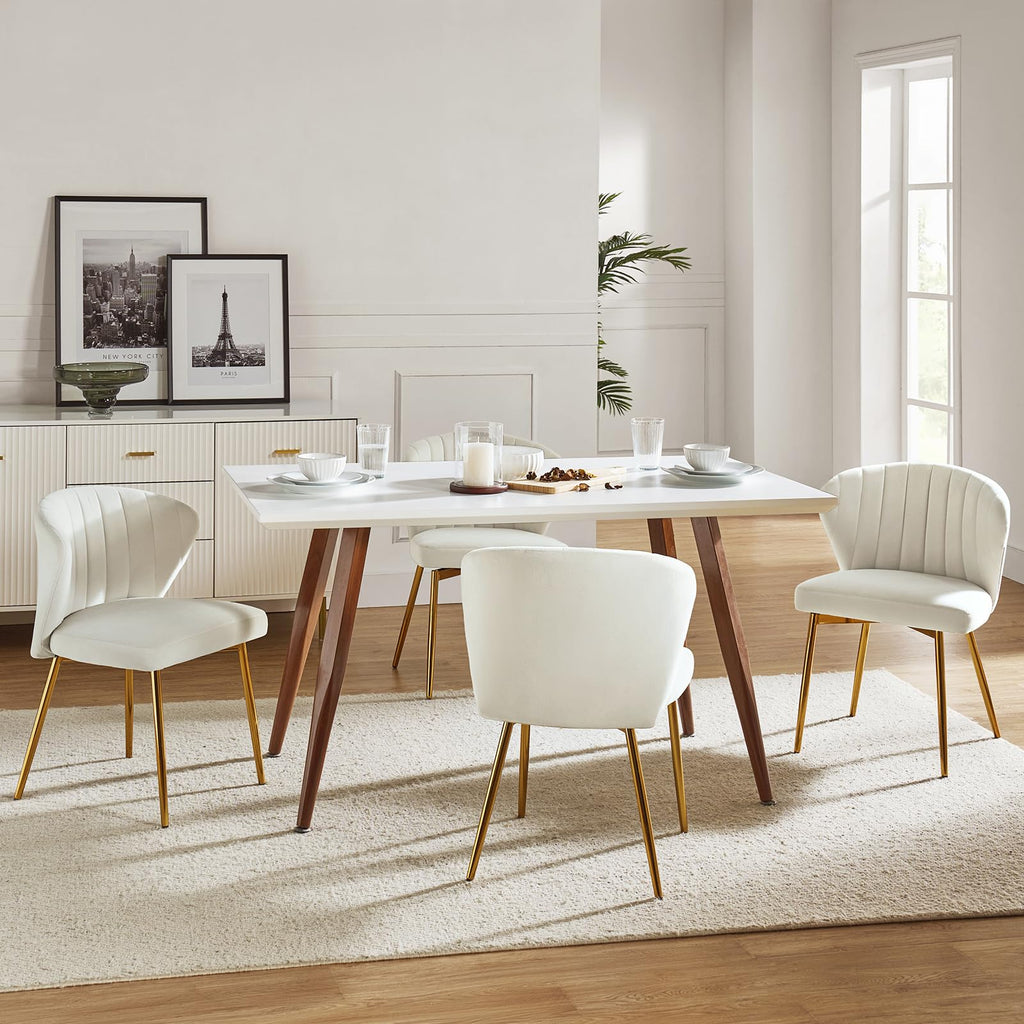 HULALA HOME Velvet Dining Chairs, Modern Small Armless Accent Chair with Gold Metal Legs, Living Room Upholstered Cute Side Chair, Elegant Tufted Back Vanity Chair for Bedroom, Auburn