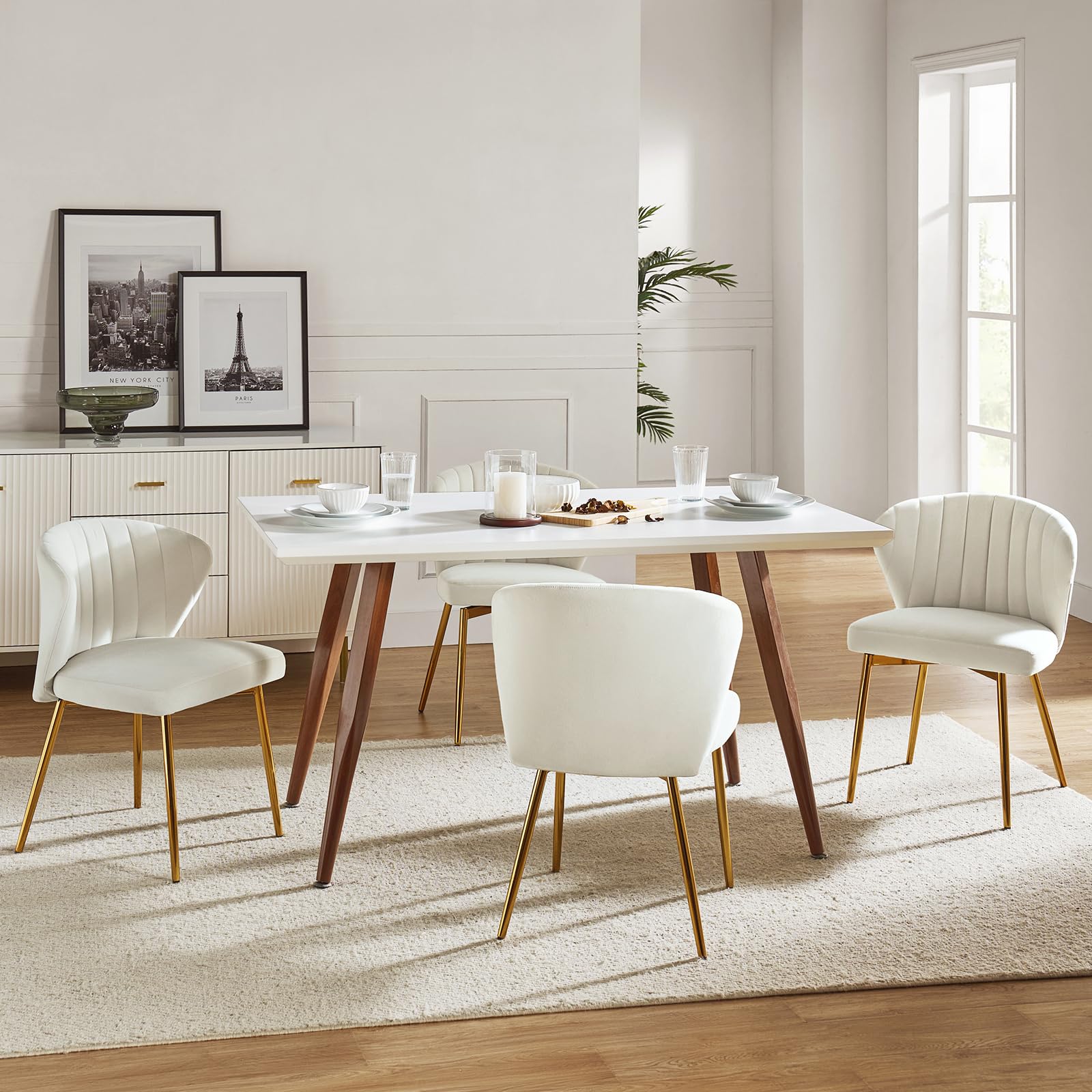 HULALA HOME Velvet Dining Chairs, Modern Small Armless Accent Chair with Gold Metal Legs, Living Room Upholstered Cute Side Chair, Elegant Tufted Back Vanity Chair for Bedroom, Auburn