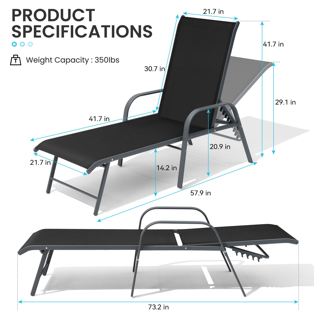 Crestlive Products Chaise Lounge Chair Outdoor with Armrests, Pool Lounge Chairs Set of 2, Aluminum Adjustable 5 Positions Sun Tanning Lounger for Patio, Poolside, Yard, Deck, Backyard (Beige)