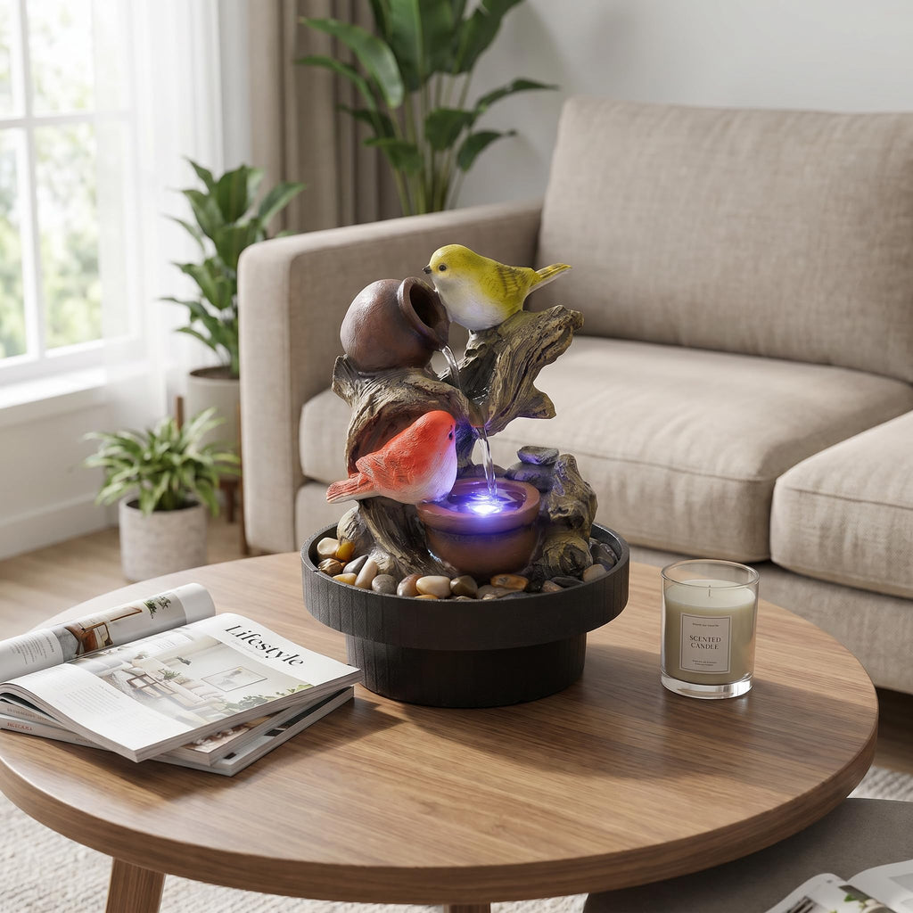Ferrisland Tabletop Water Fountain, Zen Meditation Indoor Waterfall Fountain, Heart Shape Decoration with LED Light for Home Office Bedroom Relaxation Decor, Gift Ideas