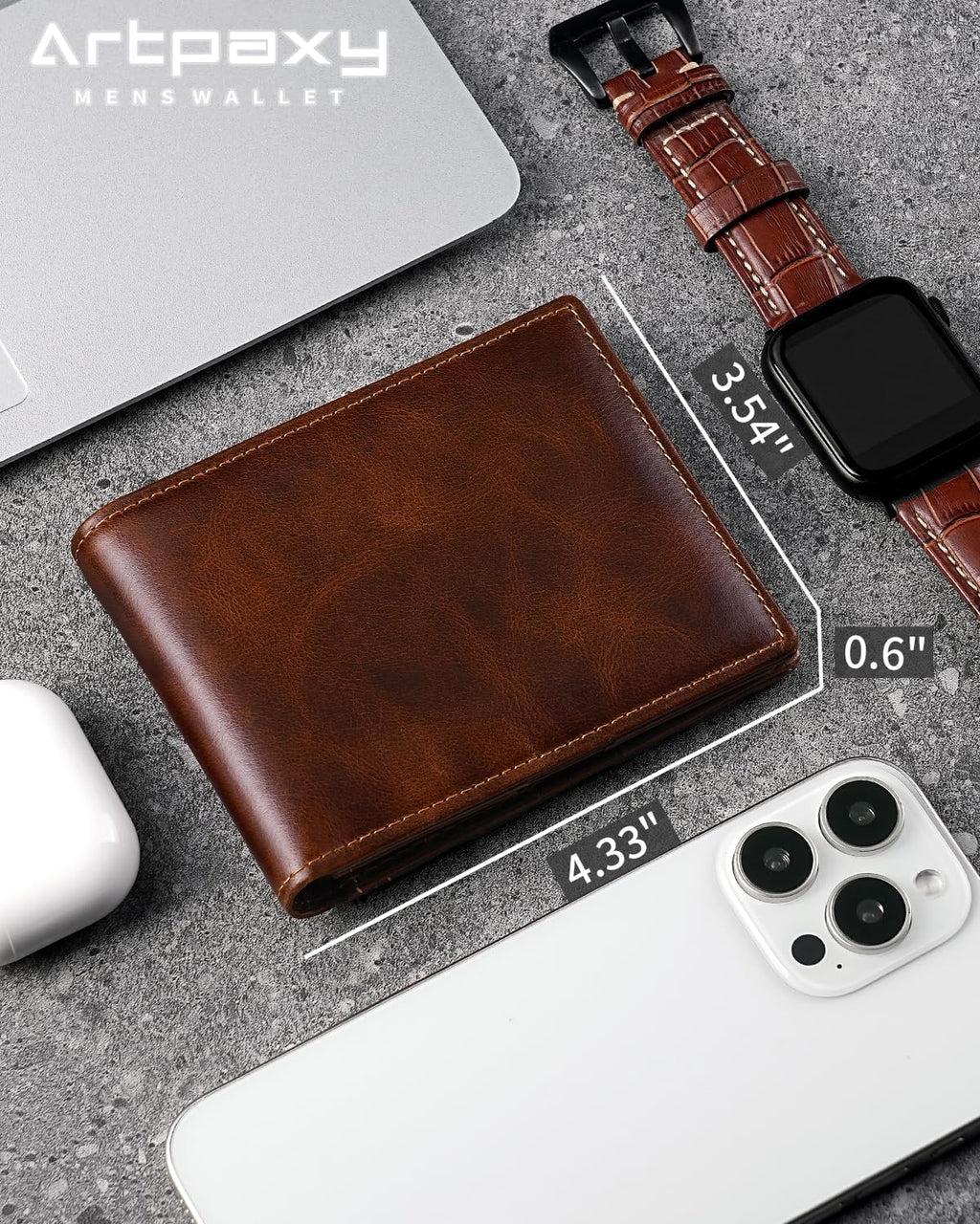 Artpaxy Mens Wallet Genuine Leather Bifold RFID Blocking Wallet for Men with 1 ID Window 13 Card Holders 2 cash pockets 1 Gift Box