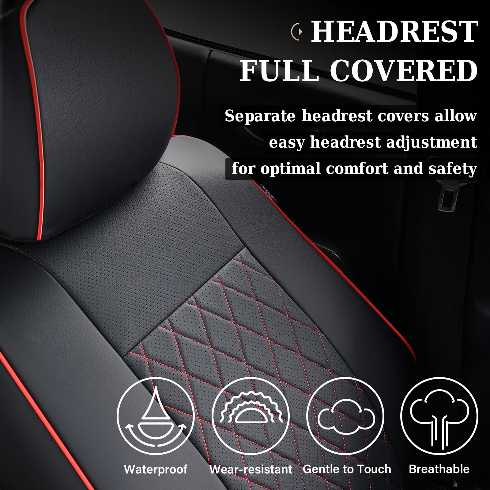 Coverado Tacoma Seat Covers, Car Seat Covers Front Seats, Leather Seat Covers for Cars Car Seat Protector Cushion Tacoma Accessories Custom Fit 2005-2023 Toyota Tacoma Double/Crew Cab(Black)