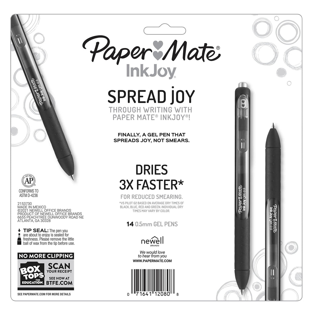 Paper Mate InkJoy Gel Pens, Retractable, Fine Point (0.5mm), Black Ink, 12 Count - Comfortable Grip, Writing, Teacher Supplies