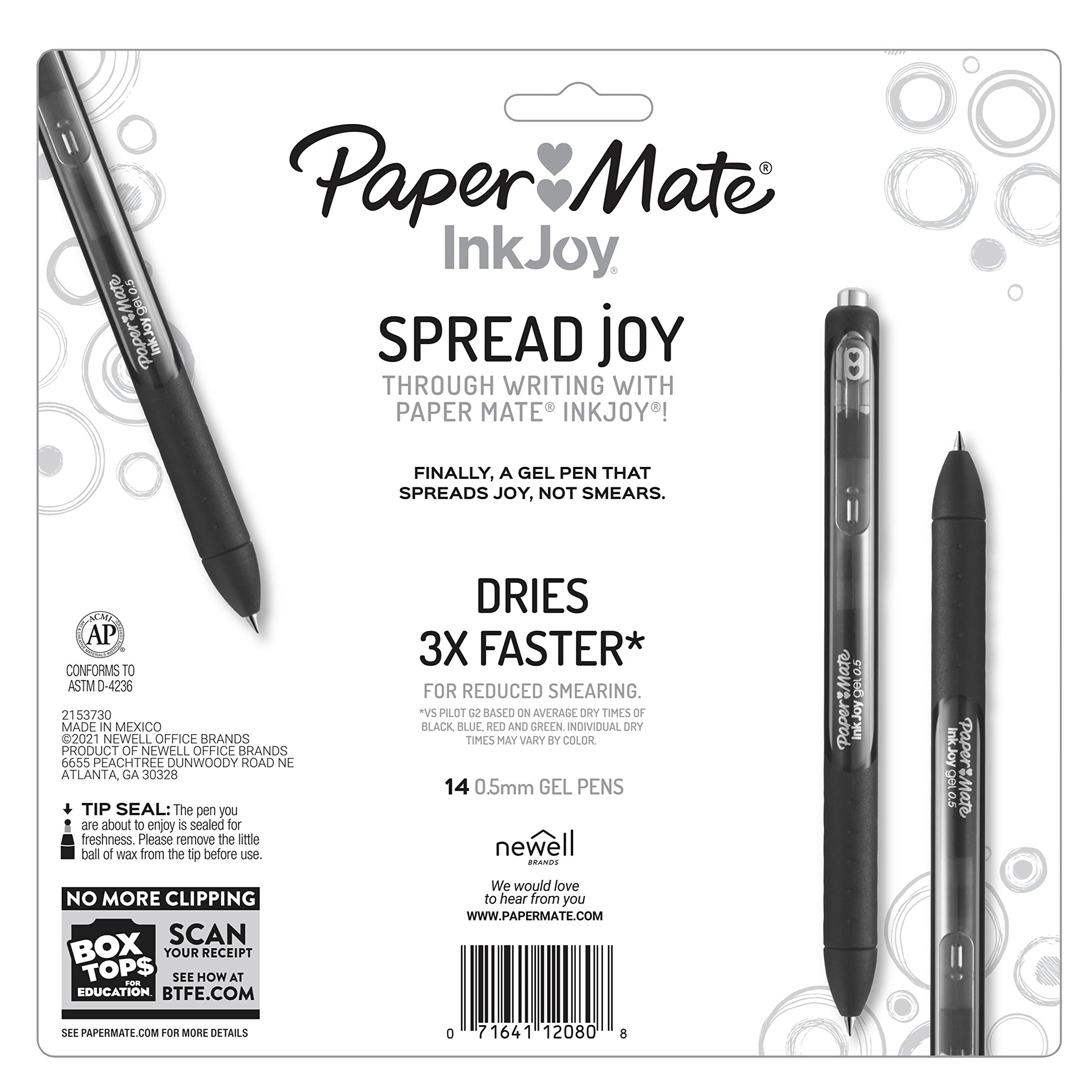 Paper Mate InkJoy Gel Pens, Retractable, Fine Point (0.5mm), Black Ink, 12 Count - Comfortable Grip, Writing, Teacher Supplies
