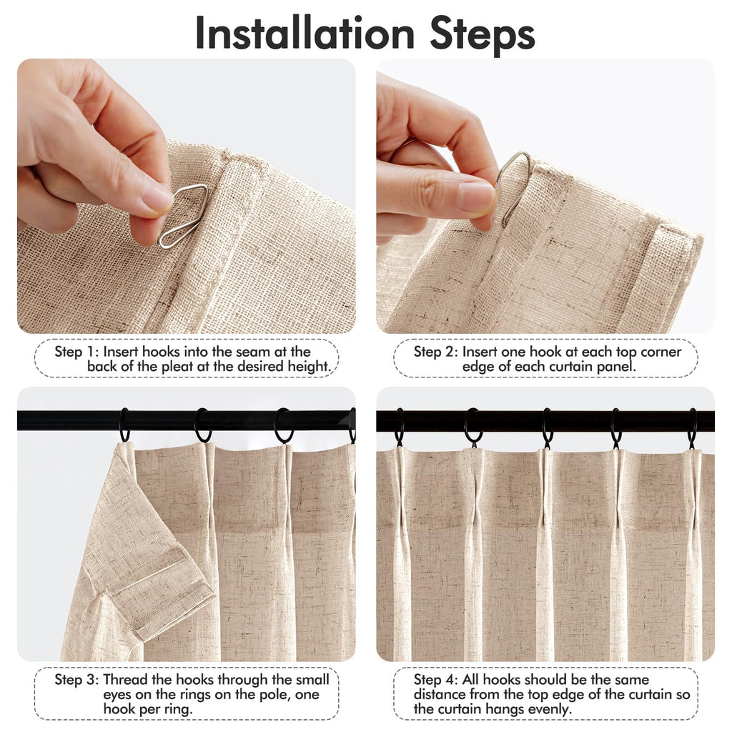 MIULEE Pinch Pleated Linen Curtains 84 Inches Long 2 Panels for Bedroom Living Room, Soft Thick Linen Textured Window Drapes Back Tab Hooks Semi Sheer Light Filtering Farmhouse，Beige