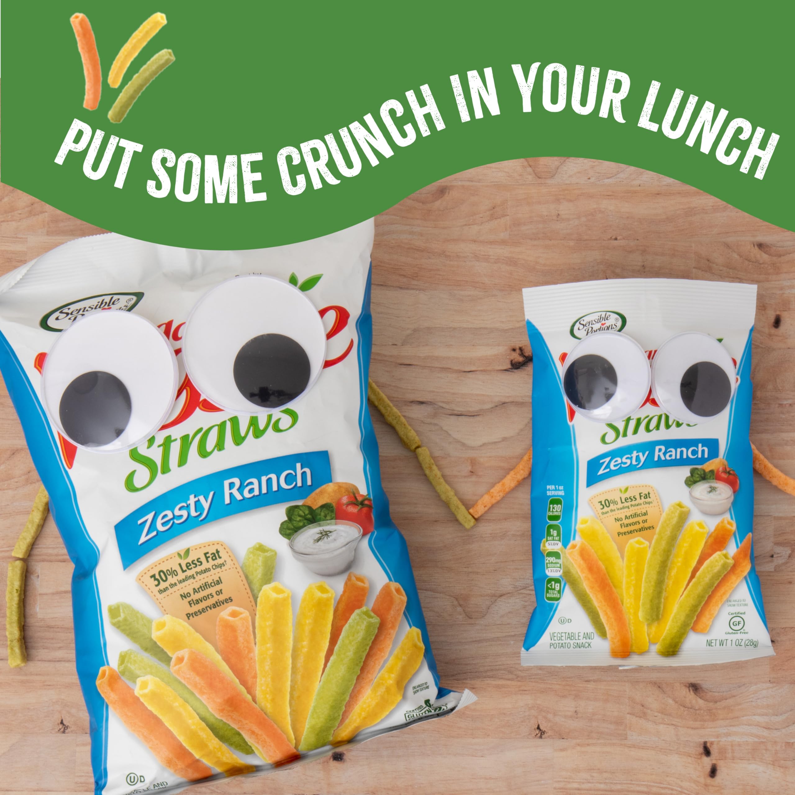 Sensible Portions Garden Veggie Snacks - Veggie Straws, Snack Size Variety Pack, Sea Salt & Zesty Ranch, 1 Oz (Pack of 24)