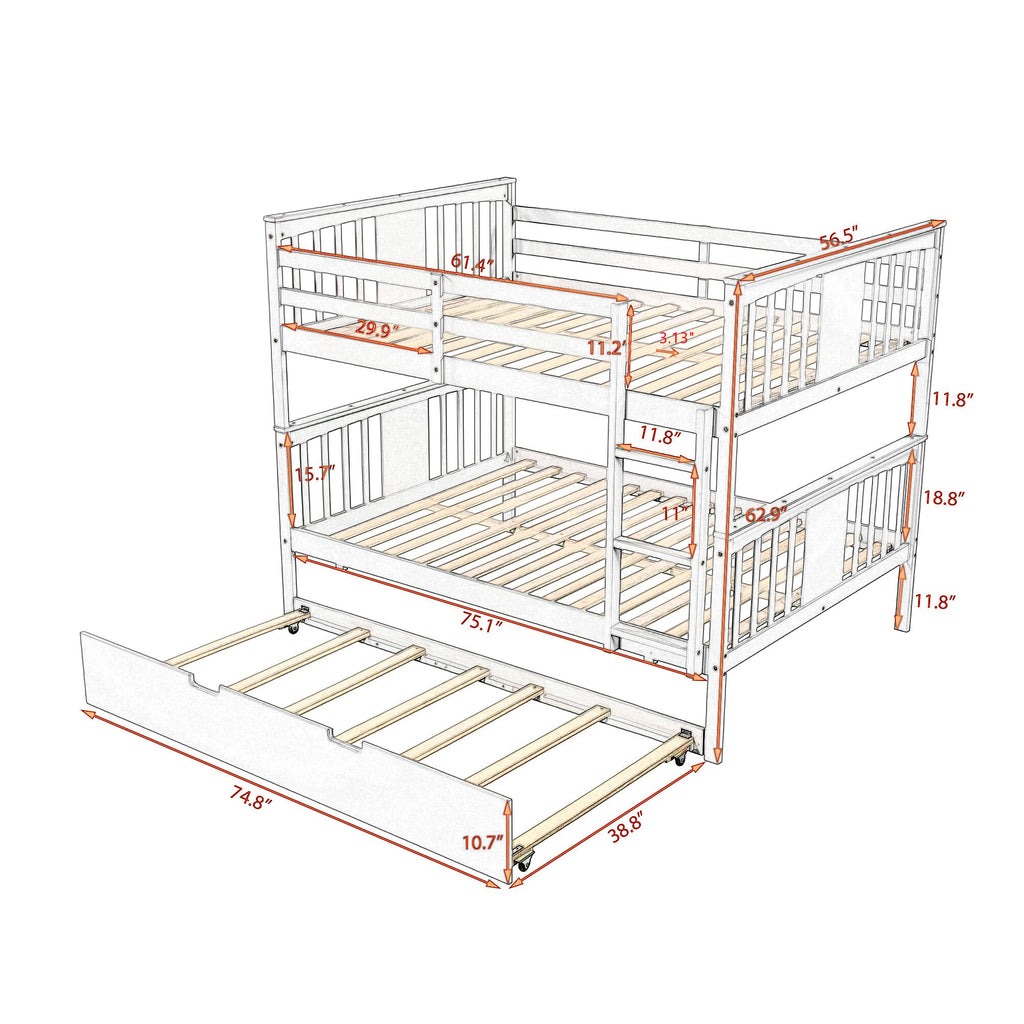 Merax Full Over Full Bunk Bed Convertible to Two Separate Beds, Solid Pine Wood Frame with Safety Guardrail & Headboard, Sturdy Durable Design, for Teens, Espresso