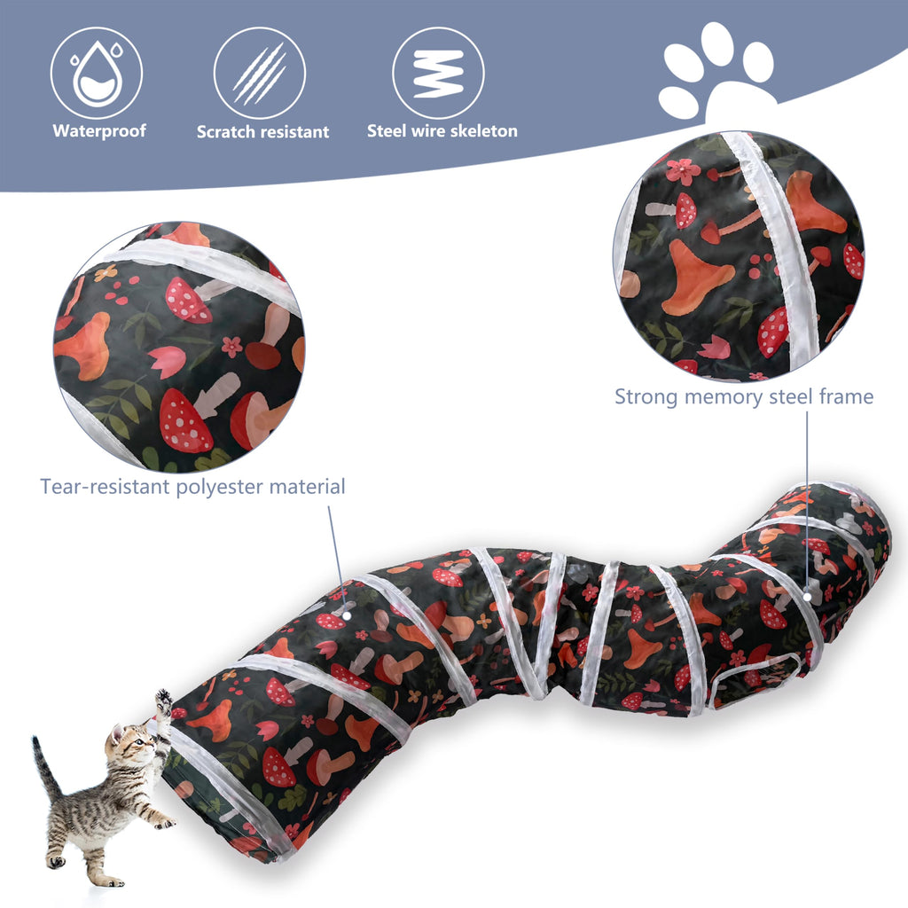 Sheldamy Cat Tunnel, 2-Way Collapsible Play Tunnel, Interactive Toy Maze for Small Animals, Suitable for Kittens, Puppies, Rabbits, Ferrets, Blue & Black