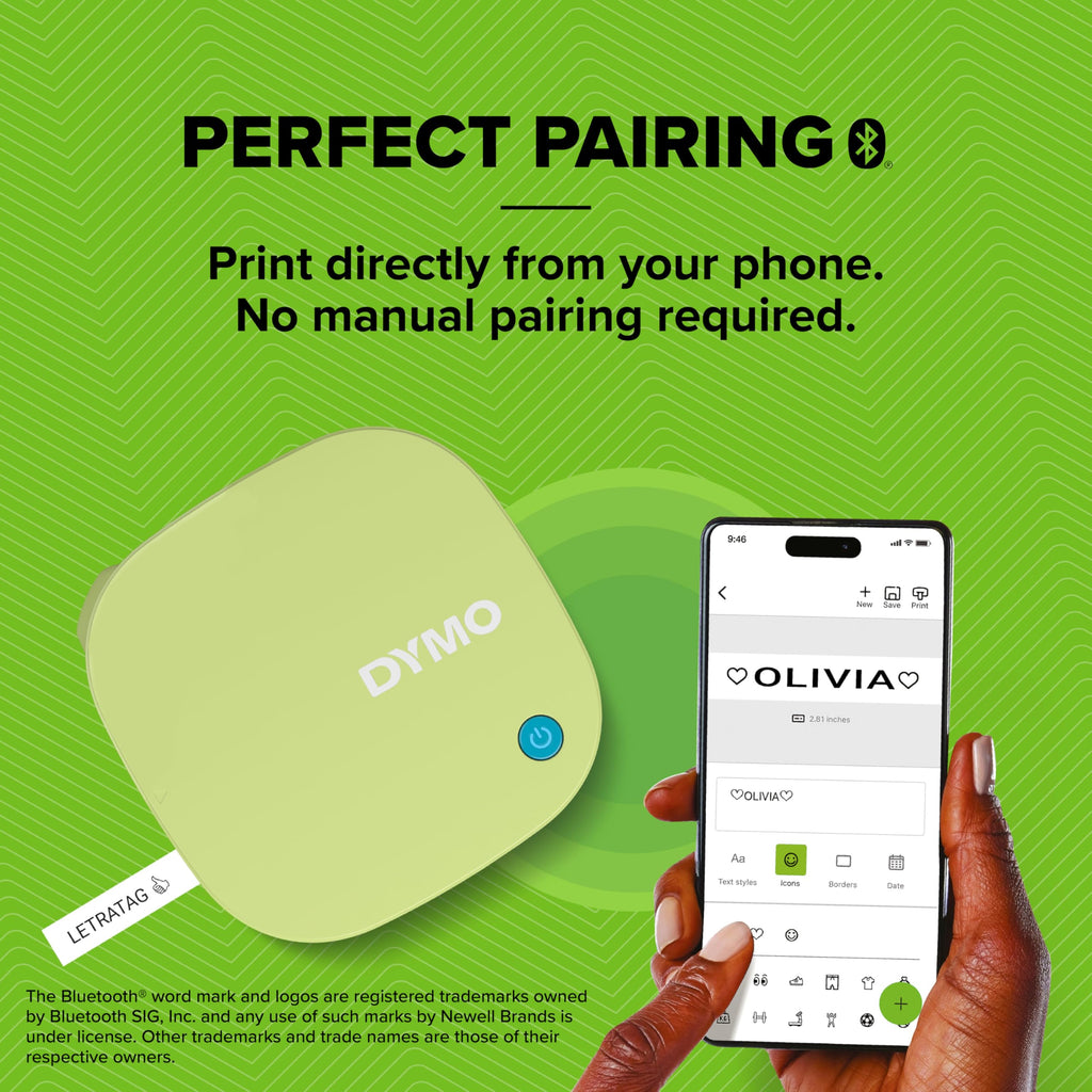DYMO LetraTag 200B Bluetooth Label Maker, Compact Label Printer, Connects Through Bluetooth Wireless Technology to iOS and Android, Includes 1 White Paper Label Tape, Daydream Blue
