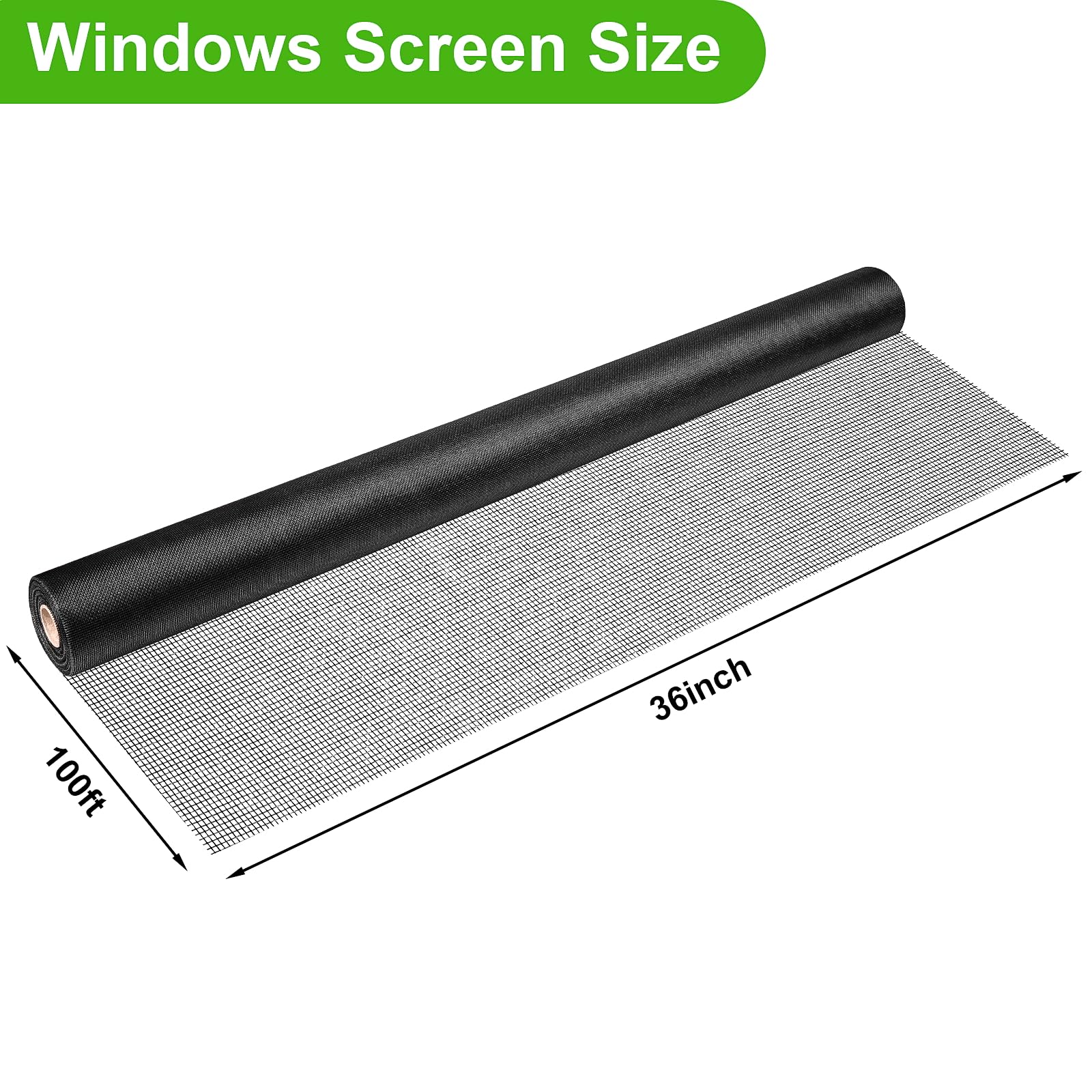 Ouskr Replacement Window Screens Roll, 36 inch x 100 feet Durable Window Screen Mesh for Patio Porch Door Windows, DIY Adjustable Fiberglass Window Screen Repair Kit Sliding Net Pet, Black