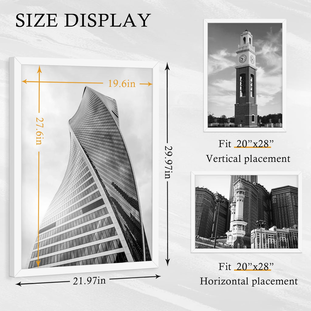 16x24 Black Frame 2 Pack, Engineered Wood for 24 x 16 in Poster | Horizontal or Vertical Wall Mounting, 24x16 Poster Frames for Gallery, Office, and Home Decor