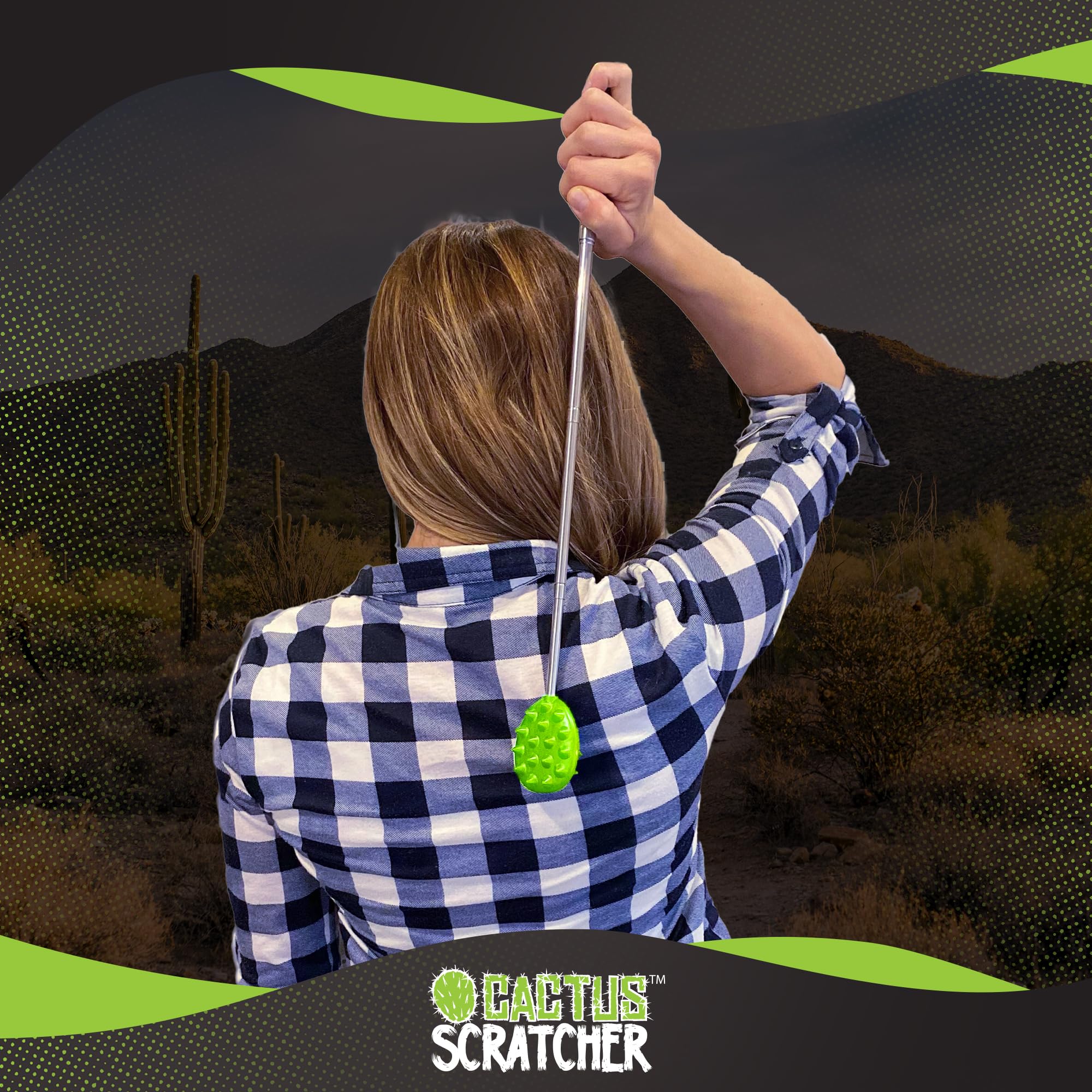 Cactus Scratcher Extendable Big Stick Back Scratcher - Extends 29" Long Double Sided Retractable Scratching Tool for Hand, Neck, Head, and Body - Universal Gift for Family, Pets, and Friends, Glow