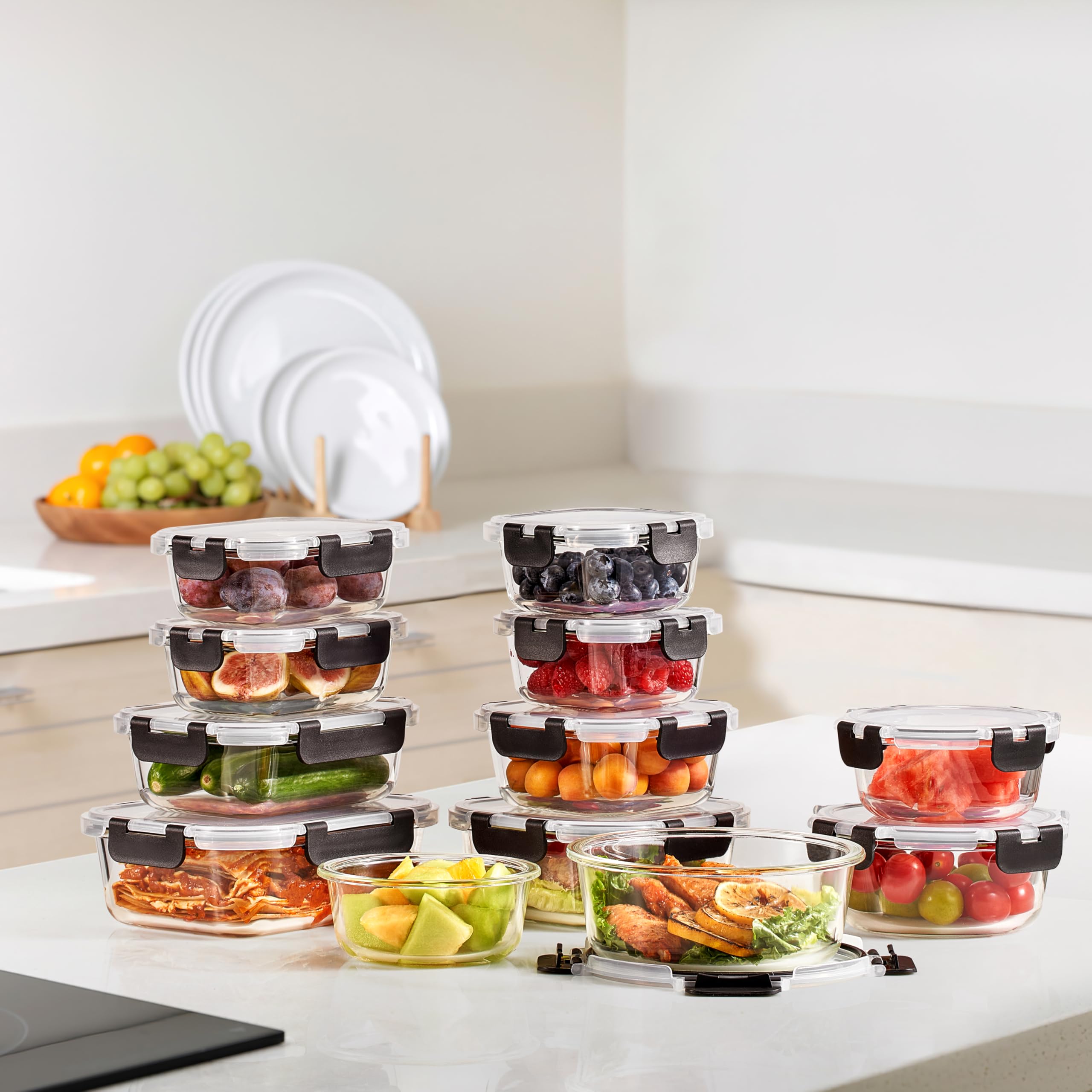 Sorbus 20pc Glass Meal Prep Containers Set – 10 Glass Food Storage Containers (21.3oz, 2.6 Cups) with Airtight Lids – Freezer, Dishwasher, and Oven Safe – Reusable Containers for Meal Prep and Storage