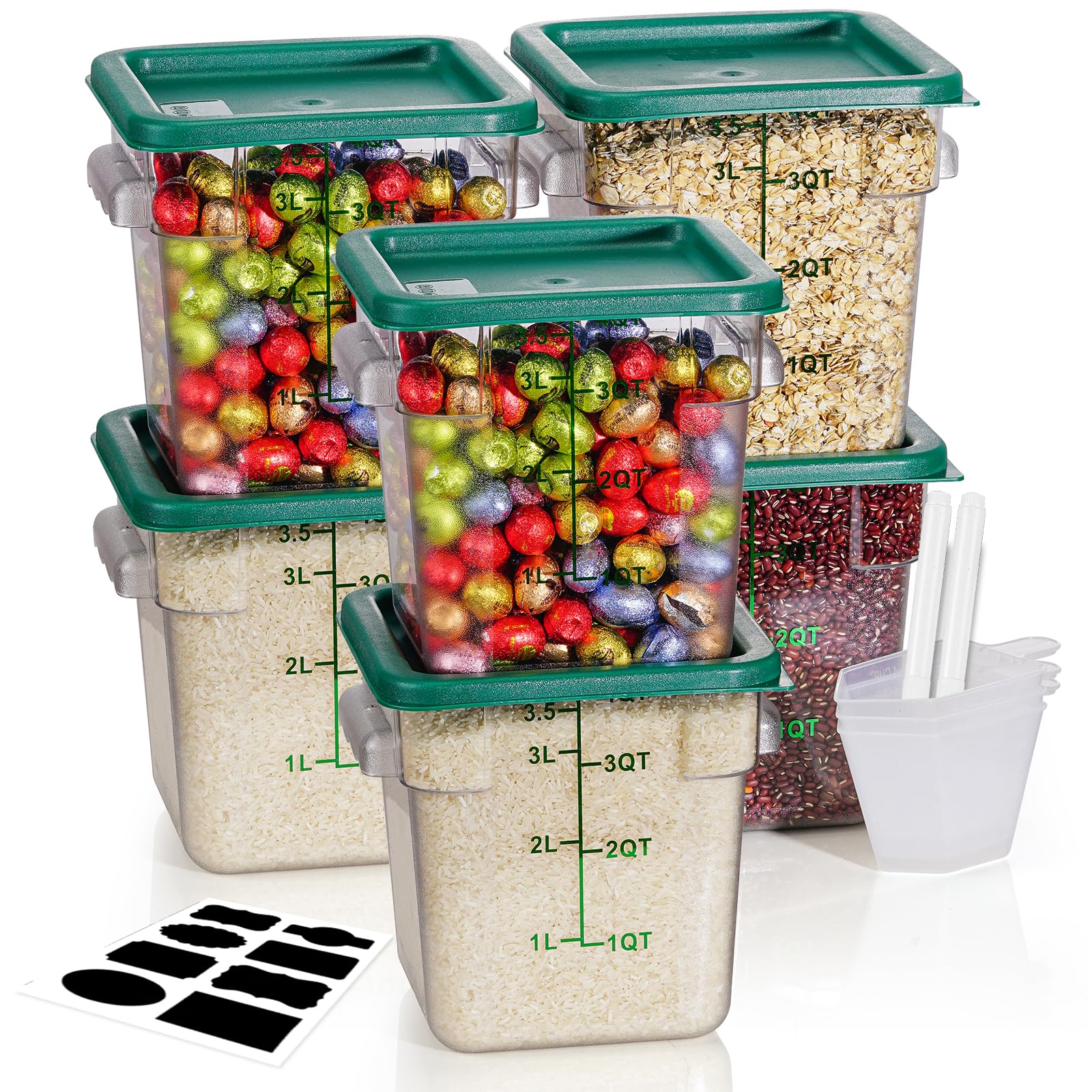 4QT NSF Food Storage Containers: 8 PCS [Food Grade][Hot&Cold Resistant] Commercial Clear Food Storage Containers with Lids for Restaurant Kitchen Proof Dough, Measuring Spoons Included(BPA FREE)
