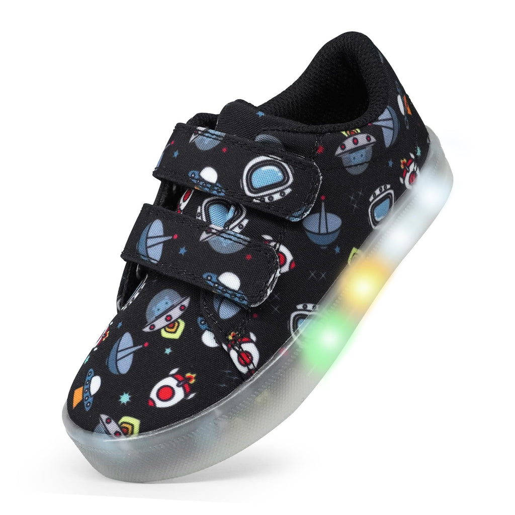 YESKIS Boys Girls Light Up Shoes Vivaki LED Canvas Cartoon Casual Sneakers for Toddler Little Kid Size 5-12