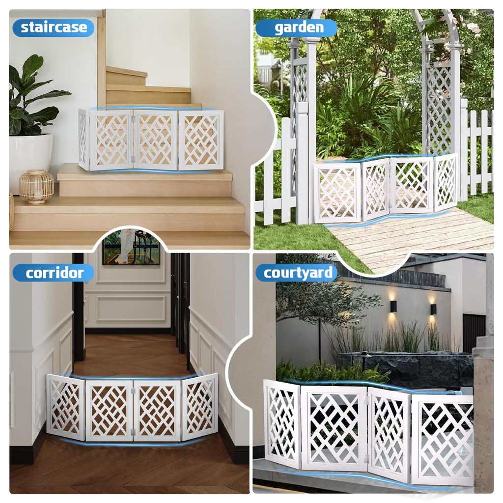 Cut-Out Design 16" Short Dog Gate for Small Dogs, Foldable Retractable Puppy Gate Indoor - Freestanding Lightweight Pet Barrier for Doorways, Stairs, Hallways (Extends to 35", White)