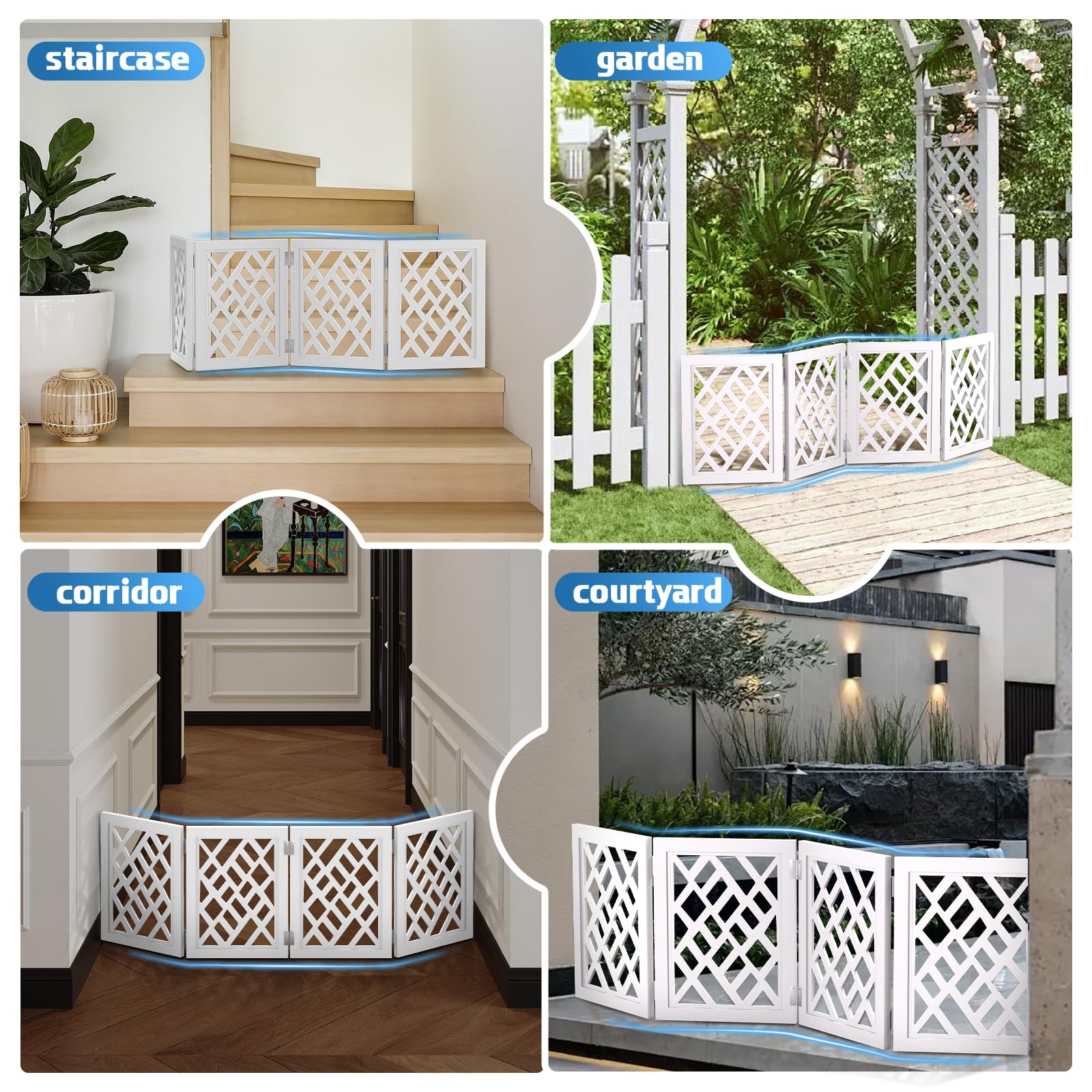 Cut-Out Design 16" Short Dog Gate for Small Dogs, Foldable Retractable Puppy Gate Indoor - Freestanding Lightweight Pet Barrier for Doorways, Stairs, Hallways (Extends to 35", White)