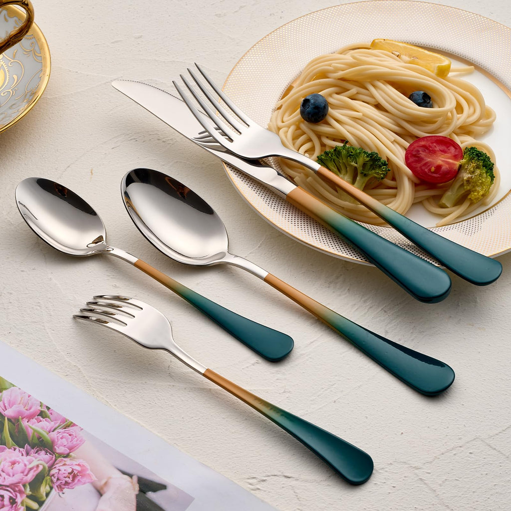 20-Pieces Blac and Pink Silverware Sets for 4,Pink Handle Stainless Steel Cutlery Set, Include Forks Spoons and Knives Set, Dishwasher Safe Utensil Sets for Home Restaurant