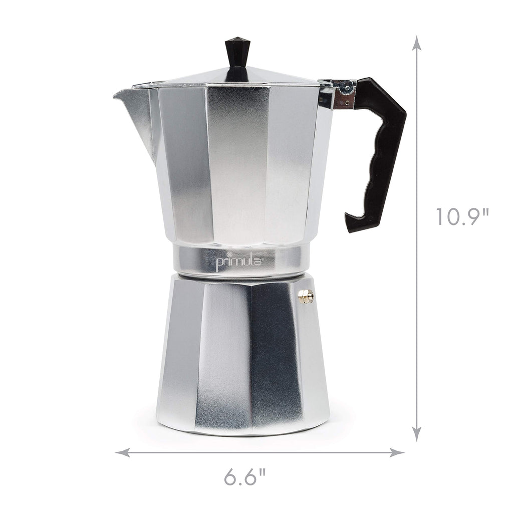 Primula Classic Moka Pot Stovetop Espresso and Coffee Maker, Italian and Cuban Cafetera for Rich Espresso Brewing, Durable Aluminum Greca Coffee Maker with Easy Grip Handle, 6-Cup, Black