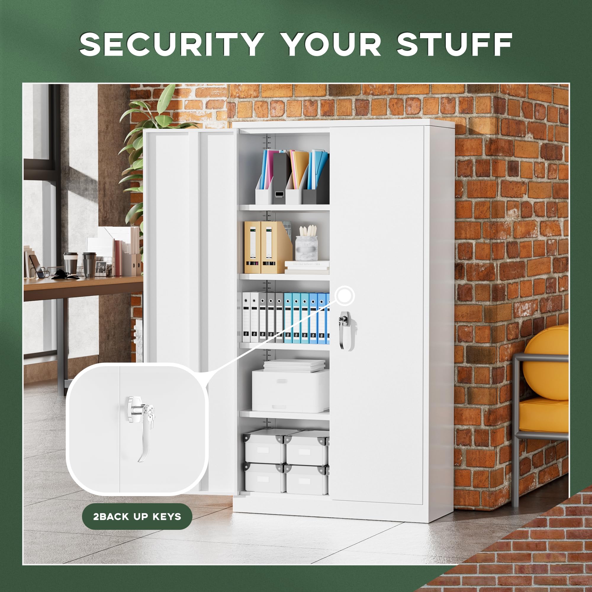 Greenvelly Metal Storage Cabinet, 36" Locking Storage Cabinet with Doors and Shelves, Lockable Storage Cabinets for Home Office, Utility Locker Cabinet, Steel Garage Cabinet with 2 Keys, Black