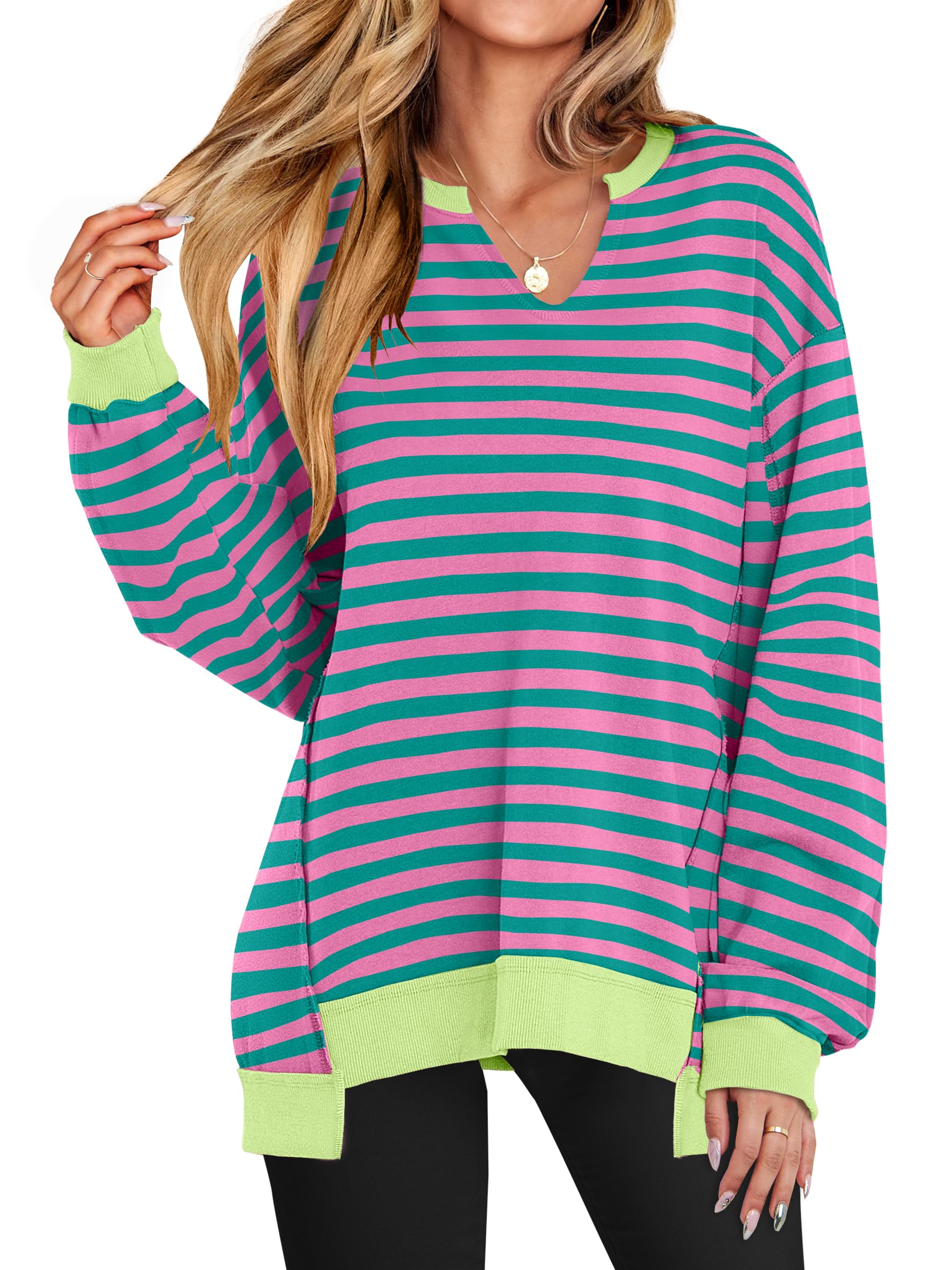 ANRABESS Women's Long Sleeve V-Neck Oversized Sweatshirts | Soft Lightweight Loose Fit Pullover Tops, Casual School Workout Office Tunic Shirts, Teen Girls Outfit, Fall Winter Clothes