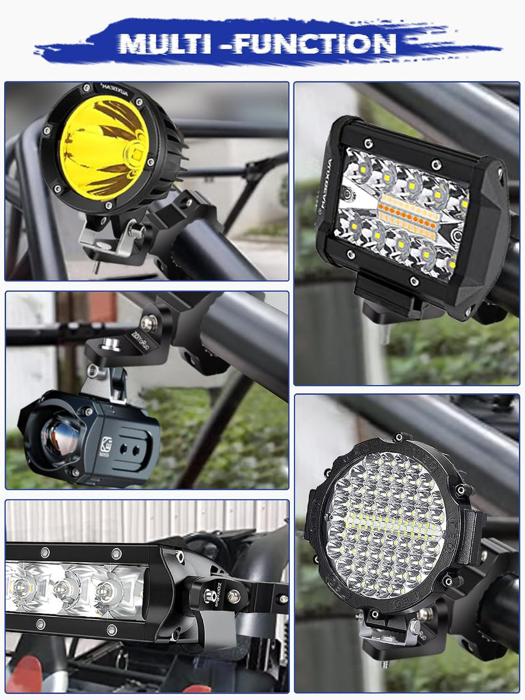 ZIDIYORUO Light Bar Mounts - 360° Rotation Mounts for Roll Bars, Mounting Fog/Driving/Work LED Lights on UTV, Jeep, Truck(1.75"-2" Bars) - for Off-Road Adventure & Farm/Ranch Night Work (2pcs)