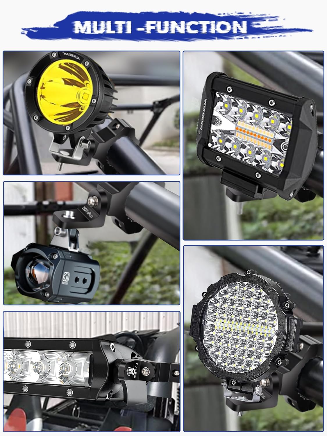 ZIDIYORUO Light Bar Mounts - 360° Rotation Mounts for Roll Bars, Mounting Fog/Driving/Work LED Lights on UTV, Jeep, Truck(1.75"-2" Bars) - for Off-Road Adventure & Farm/Ranch Night Work (2pcs)