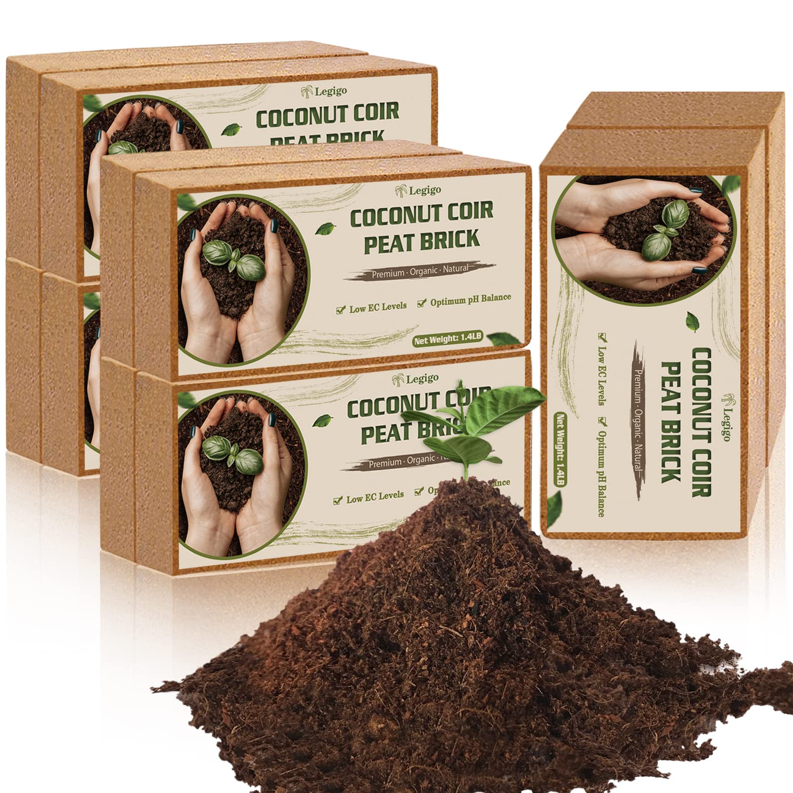 Legigo 2 Pack Premium Coco Coir Brick for Plants- 100% Organic Compressed Coconut Coir Bricks Starting Mix, Coco Coir Fiber Coconut Husk for Planting, Gardening, Potting Soil Substrate, Herbs