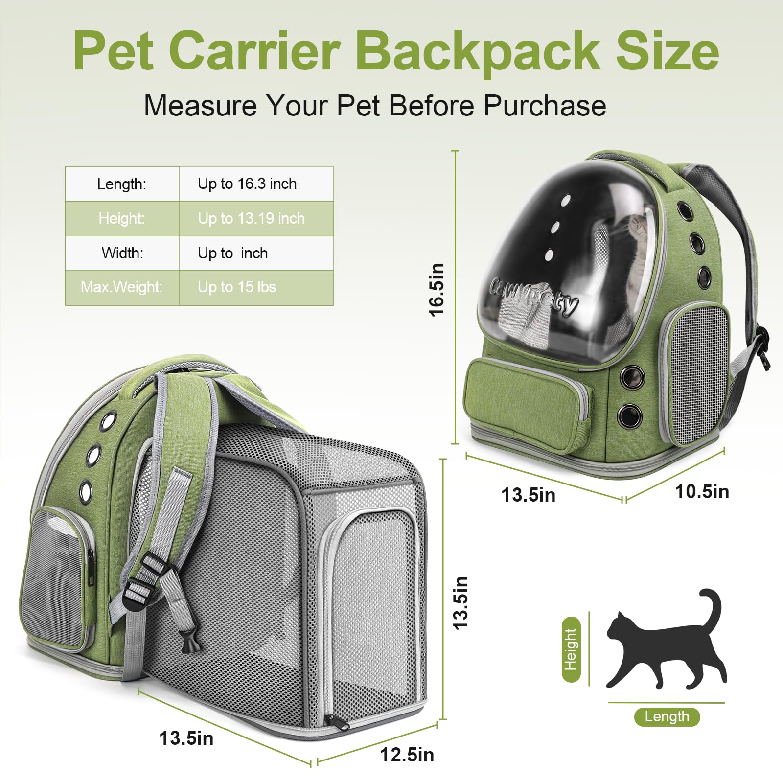 Cawypety Cat Backpack Carrier, Breathable Cat Carrier Large Space Bubble Pet Backpack for Kitty Small Dog up to 12lbs, Transparent & Foldable Pet Carrier for Travel Hiking (Black