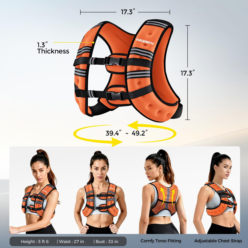 PACEARTH Weighted Vest,6lb/8lb/10lb/12lb/16lb/20lb/25lb/30lb Weight Vest with Reflective Stripe, Body Weight Vests for Women, Men, Weight Loss Workout, Strength Training, Running, Walking, Jogging