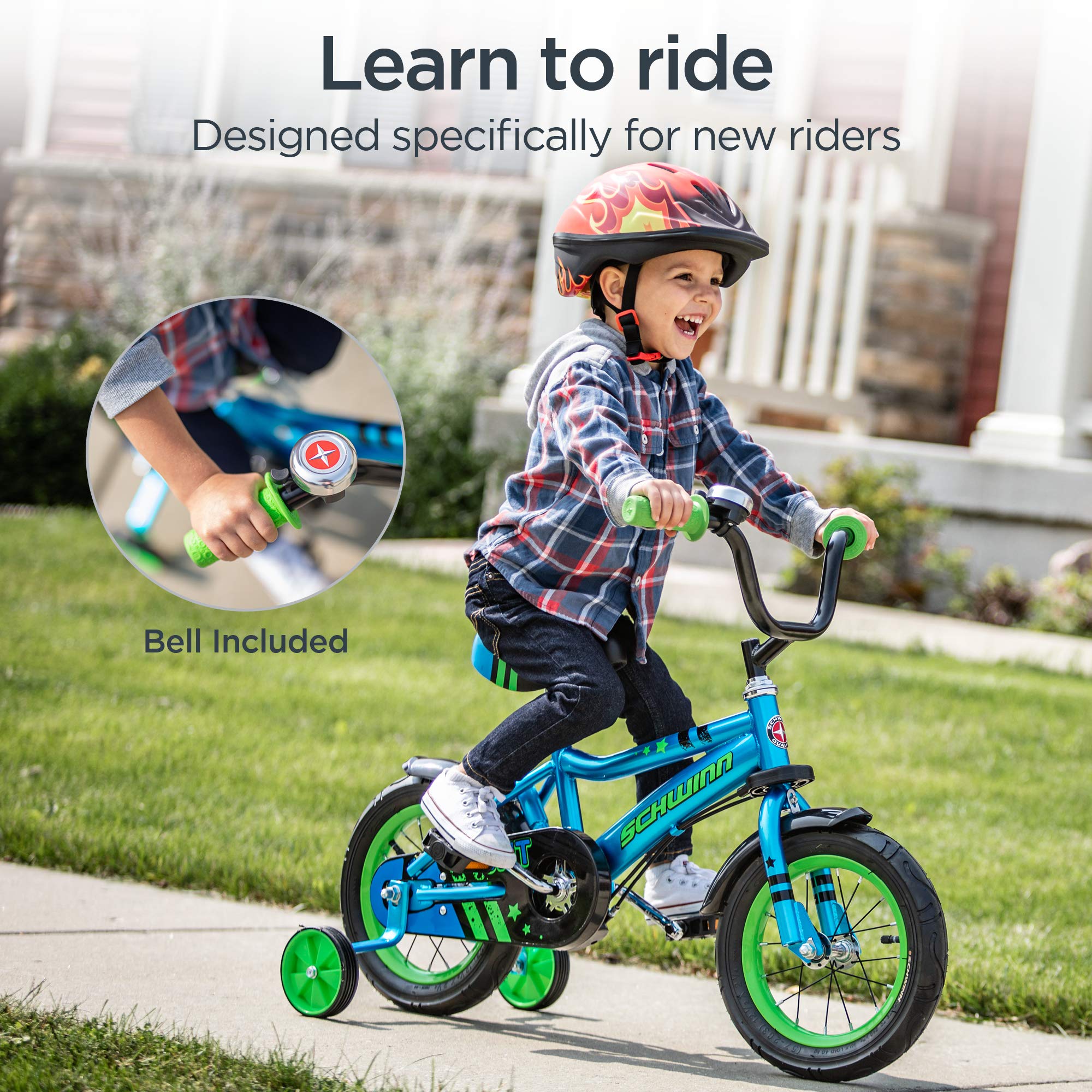 Schwinn Petunia and Grit Bike, Bike for Kids Ages 2-4, Steerable Beginner Bicycle with Training Wheels, Parent Push Handle, Rear Coaster Brake, Adjustable Seat