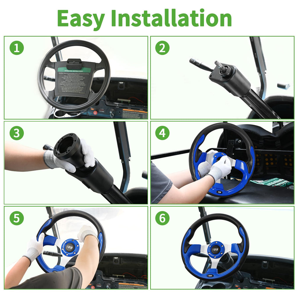 10L0L Golf Cart Steering Wheel, 13' Universal Fit for EZGO TXT/RXV, Club Car DS/Precedent, Yamaha G2-G29 (Carbon Black)