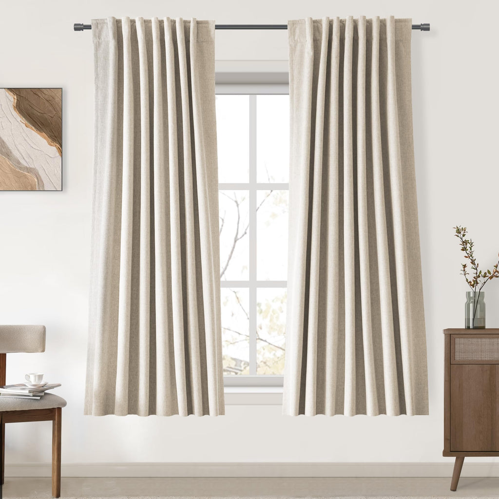 UHITECH Short Linen Curtains 24 Inch Long for Farmhouse Small Windows Modern Cafe Sytle Blackout Curtains for Living Room Back Tab Thermal Black Out Drapes 2ft