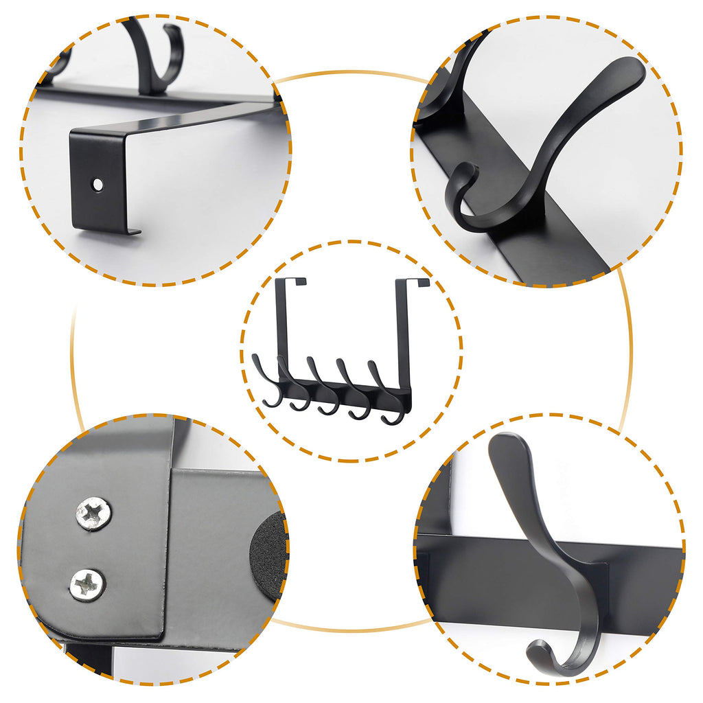 SKOLOO Over The Door Hook, Door Hanger Hooks for Hanging Clothes, Towels, Coats, Hats, Over The Door Towel Hook - Black, Assembly Required