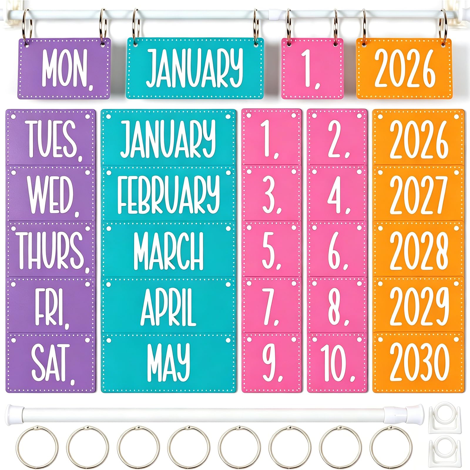 Boho Flip Calendar for Classroom Bulletin Board Set Boho Rainbow Calendar Class Whiteboard Decor with 2026 to 2030 Years Date Cards and Adjustable Rod for Home Elementary School Teacher Supplies