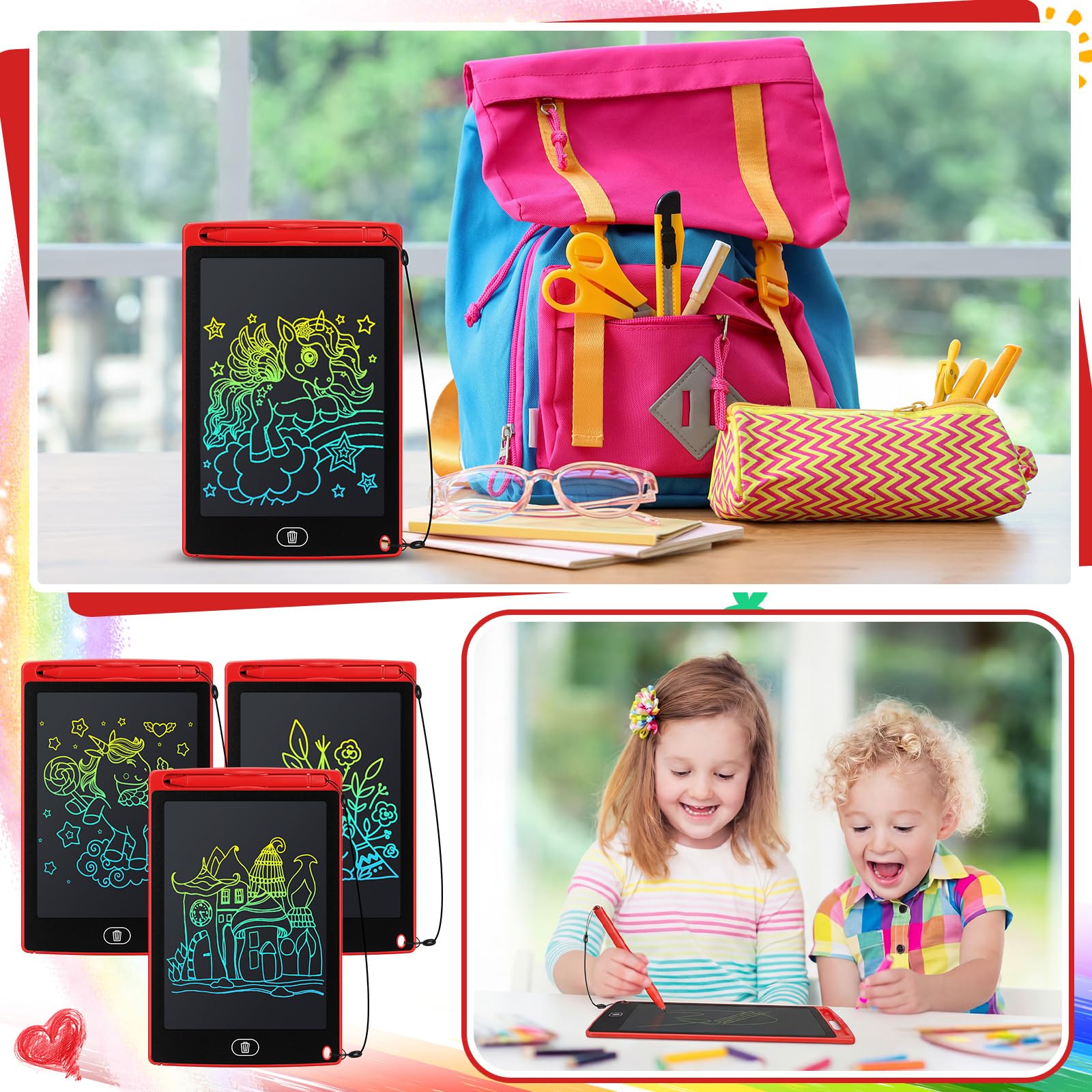 Zhehao 32 Pcs LCD Writing Tablet for Kids Bulk 8.5 Inch Colorful Doodle Board Tablet Erasable Doodle Pad Educational Toy Birthday Easter Gift for Boys Girl Age 3-10(Black)