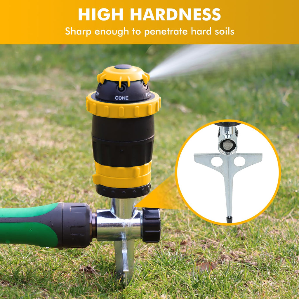 RESTMO Gear Drive Sprinkler with Metal Spike Base, 5-Pattern Heavy Duty Gardening Watering System, Multi-Adjustable Lawn Sprinkle for Garden Plant, Flower Bed and Large Yard Area Watering, Gray