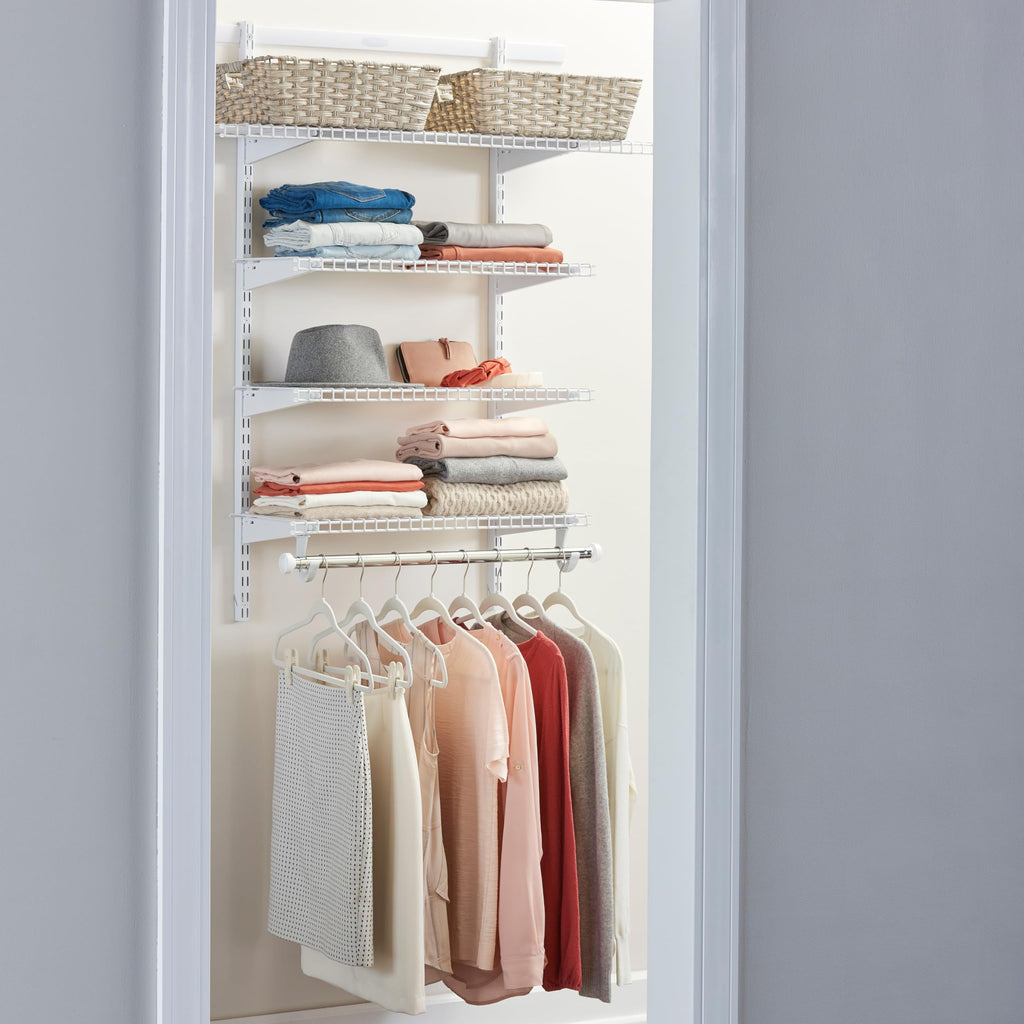 Rubbermaid Configurations Deluxe Custom Closet Kit, 3-6 Ft. Adjustable Metal Wire Shelving, Titanium Finish, Expandable Organization System, Hardware Included, for Home Closet/Pantry/Laundry/Mudroom