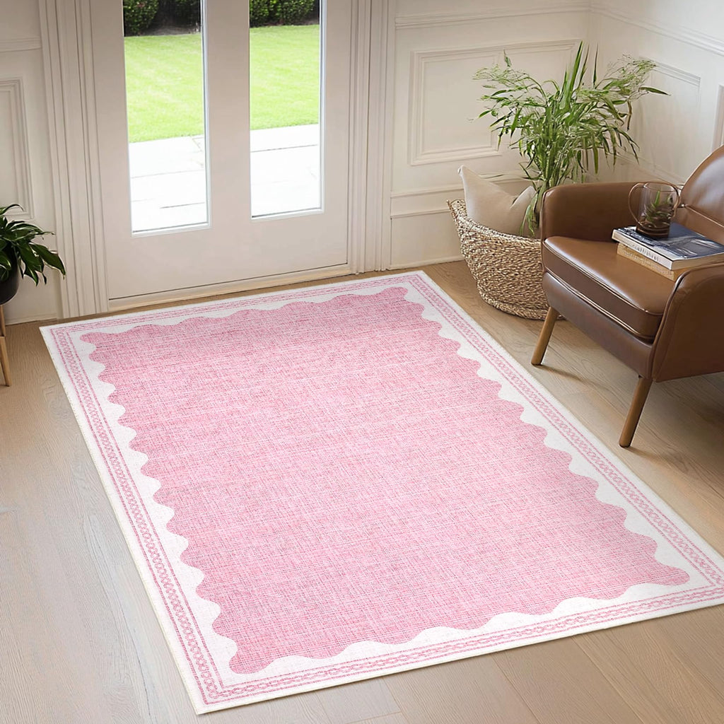 Scalloped Rug 2x3 Rugs for Entryway, Solid Blue Rugs Small Area Rug Non Slip Scalloped Bath Mat, Washable Front Door Mat Indoor Entrance,Soft Girls Nursery Dorm Carpet for Bedroom Kitchen