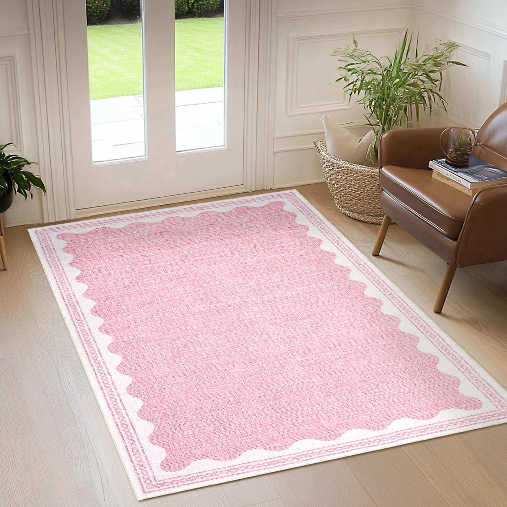 Scalloped Rug 2x3 Rugs for Entryway, Solid Blue Rugs Small Area Rug Non Slip Scalloped Bath Mat, Washable Front Door Mat Indoor Entrance,Soft Girls Nursery Dorm Carpet for Bedroom Kitchen
