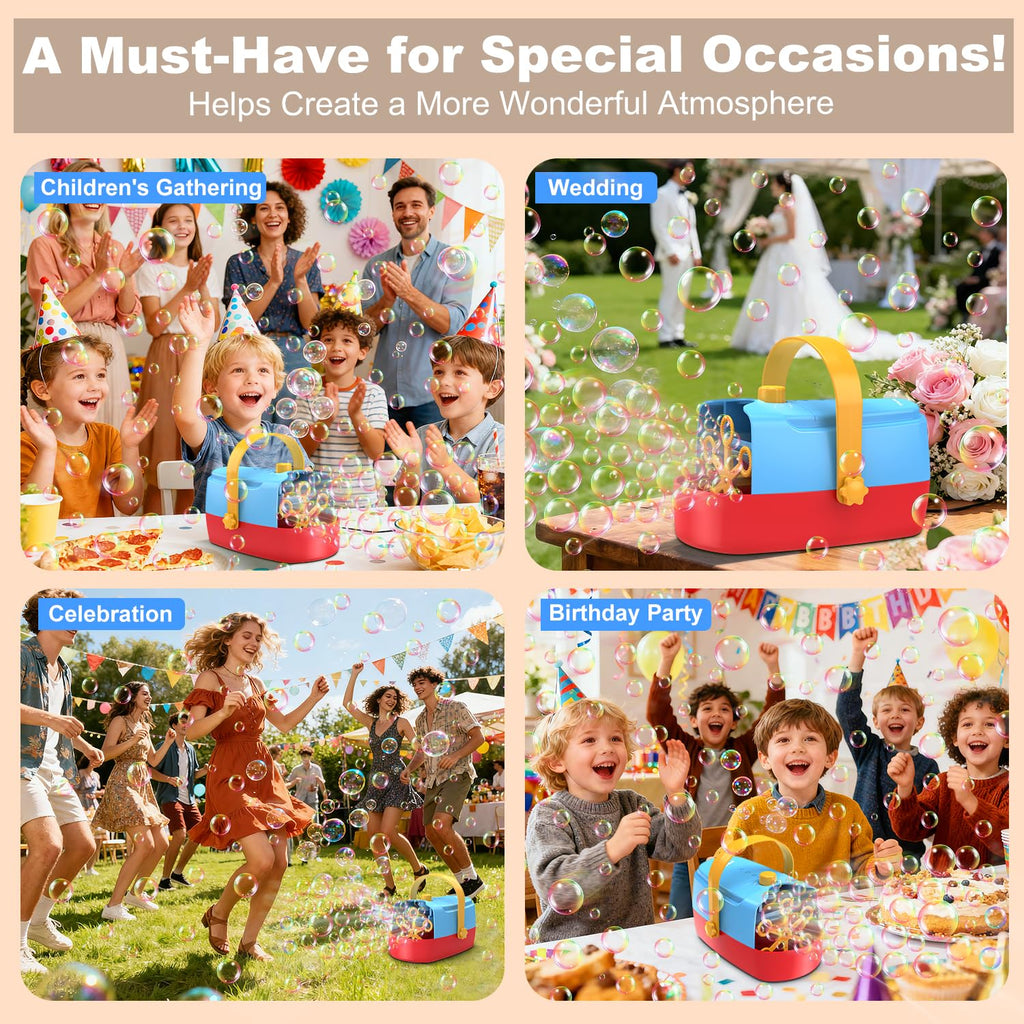 Zerhunt Durable Bubble Machine for Party: 3 Power Modes for Non-Stop Fun - 18000+ Bubbles Per Minute High Output 30 Mins Bubbles per Refill - Kids Safe Auto-Stop for Outdoor Backyard Birthday