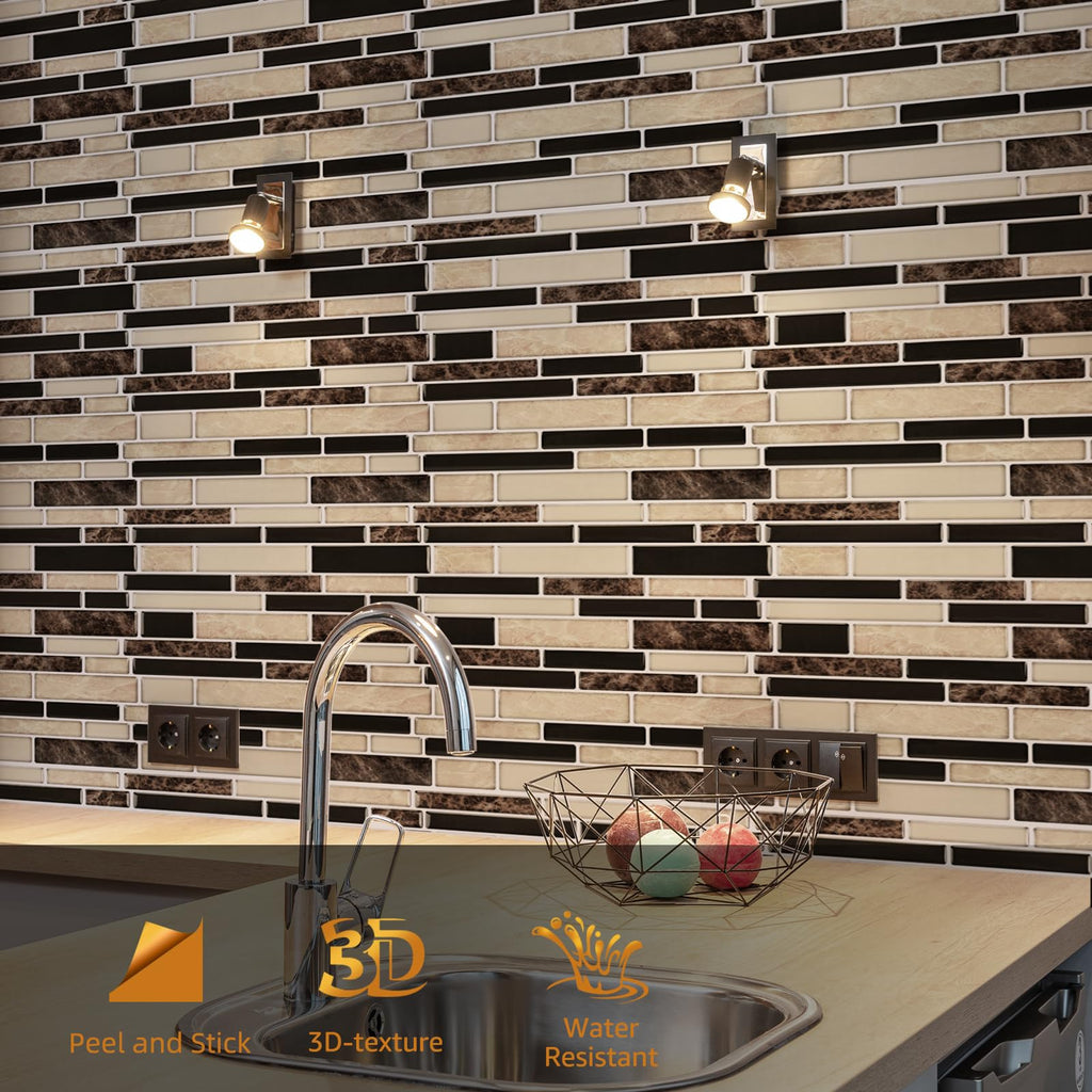 WOWSTAR 10-Sheet Peel and Stick Backsplash Tile for Kitchen, Back Splash Stick On Tiles for Kitchen Wall (Sand)