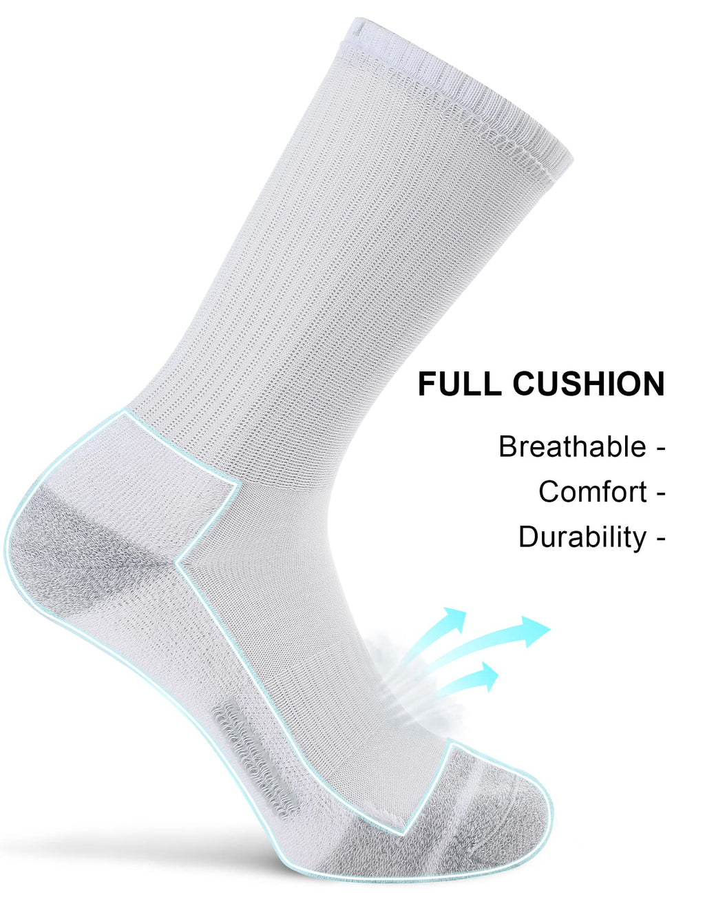 FITRELL 6 Pack Men's Athletic Moisture Wicking Crew Socks Cushioned Sport Running Work Boot Socks Size 9-12/12-15